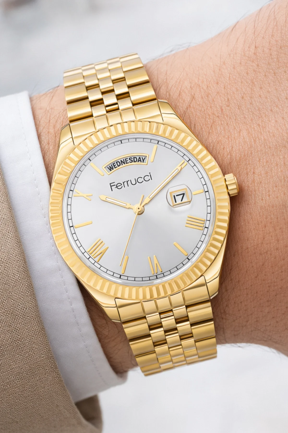 Ferrucci Function Erkek Kol Saati Gold Renk Çelik Kordon&Kasa 3 ATM Suya Dayanıklılık ZMFER041