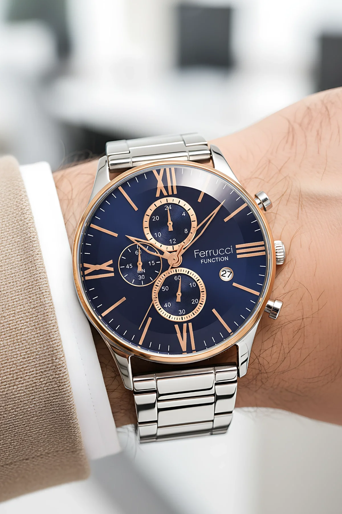 Ferrucci Function Erkek Kol Saati Gümüş Çelik Kordon Çelik Kasa 3 Atm Suya Dayanıklılık zmfer060