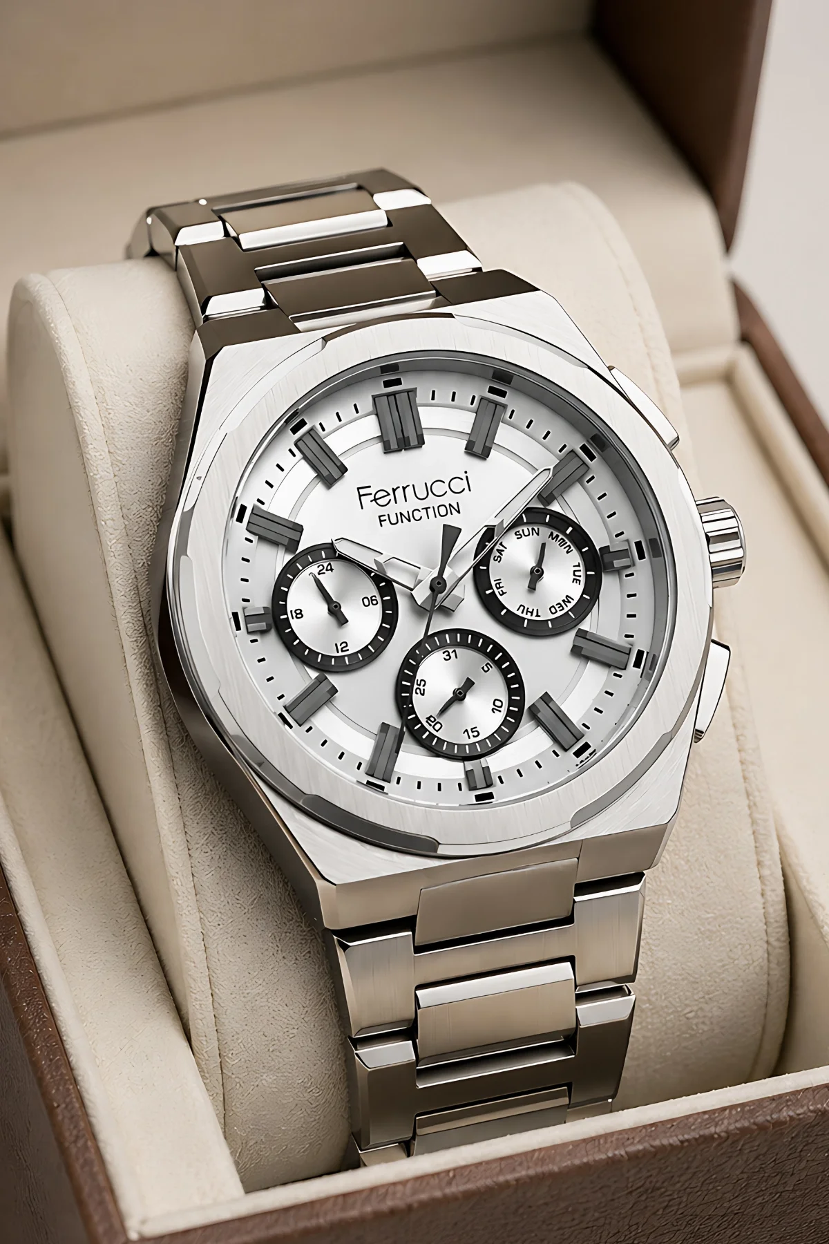 Ferrucci Function Erkek Kol Saati Gümüş Renk Çelik Kordon&Kasa 3 ATM Suya Dayanıklılık ZMFER041