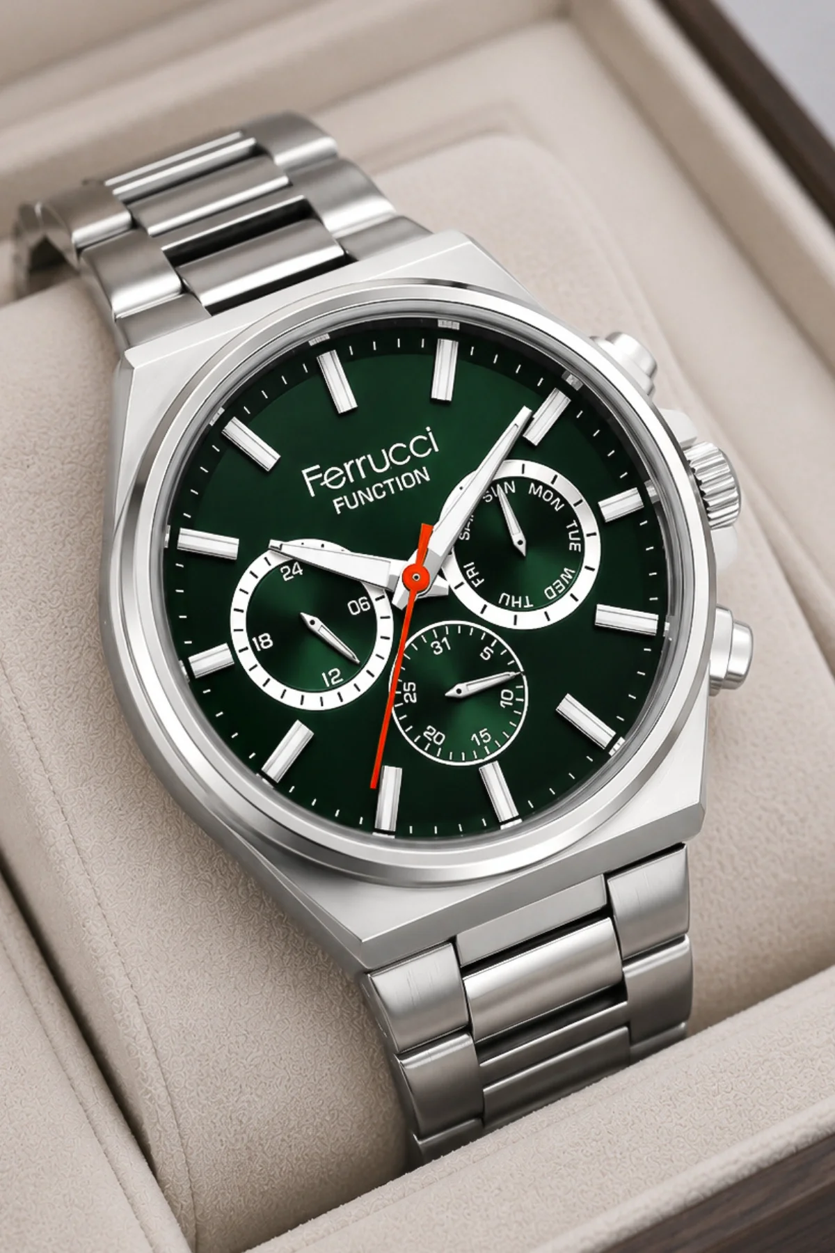 Ferrucci Function Erkek Kol Saati - Gümüş Renk Kasa ve Çelik Kordon, Yeşil Kadran ZMFer063