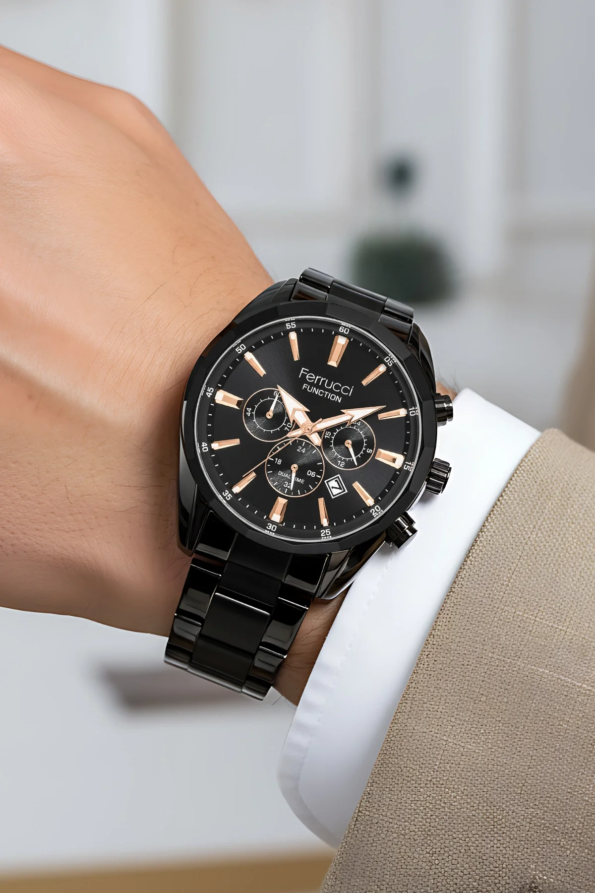 Ferrucci Function Erkek Kol Saati Siyah Renk Çelik Kordon&Kasa 3 ATM Suya Dayanıklılık zmfer041
