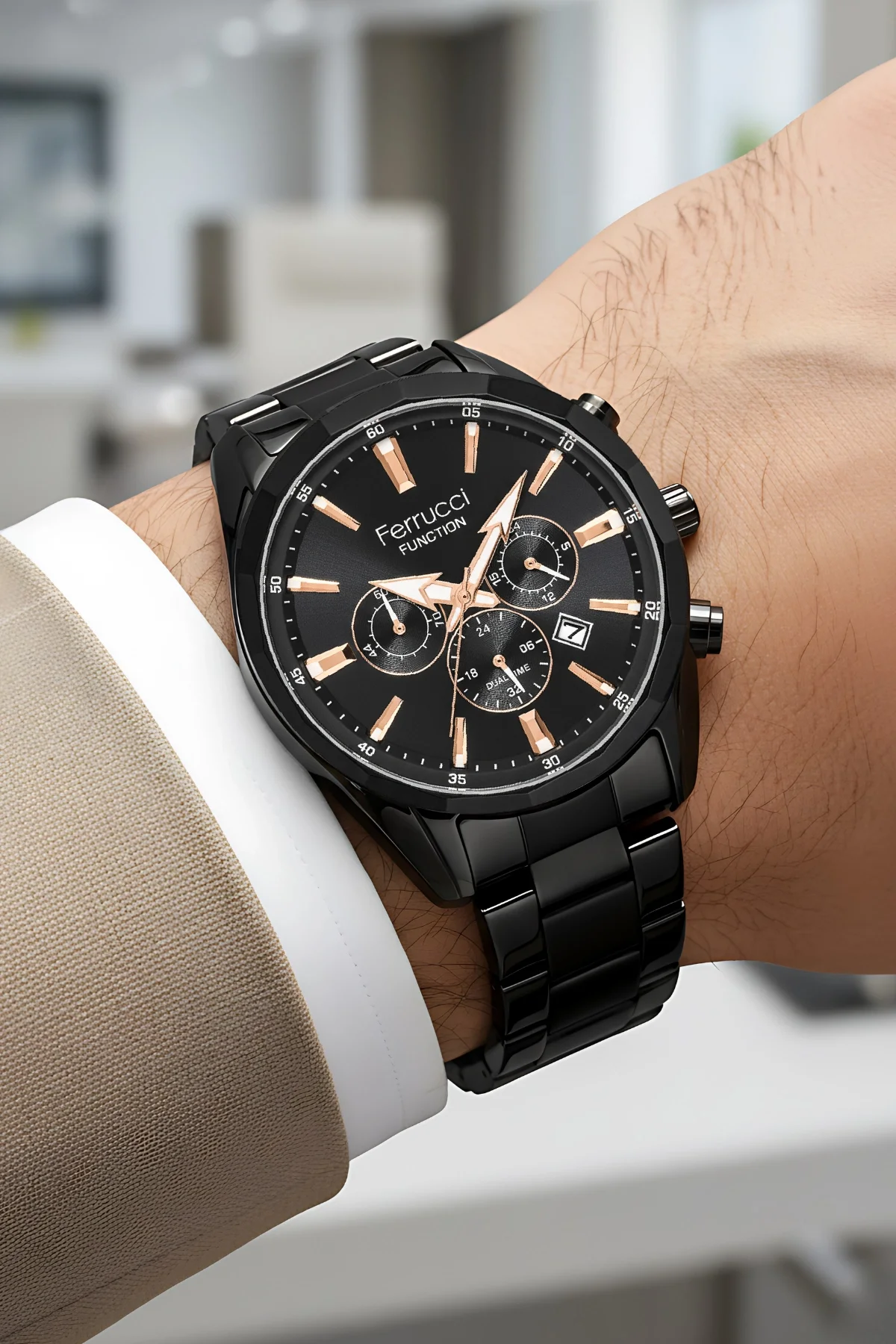 Ferrucci Function Erkek Kol Saati Siyah Renk Çelik Kordon&Kasa 3 ATM Suya Dayanıklılık zmfer041