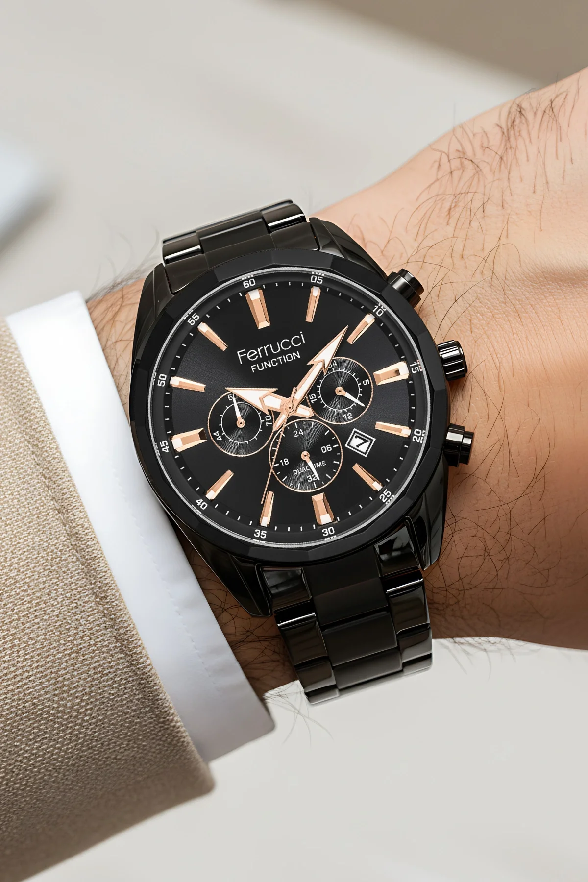 Ferrucci Function Erkek Kol Saati Siyah Renk Çelik Kordon&Kasa 3 ATM Suya Dayanıklılık zmfer041