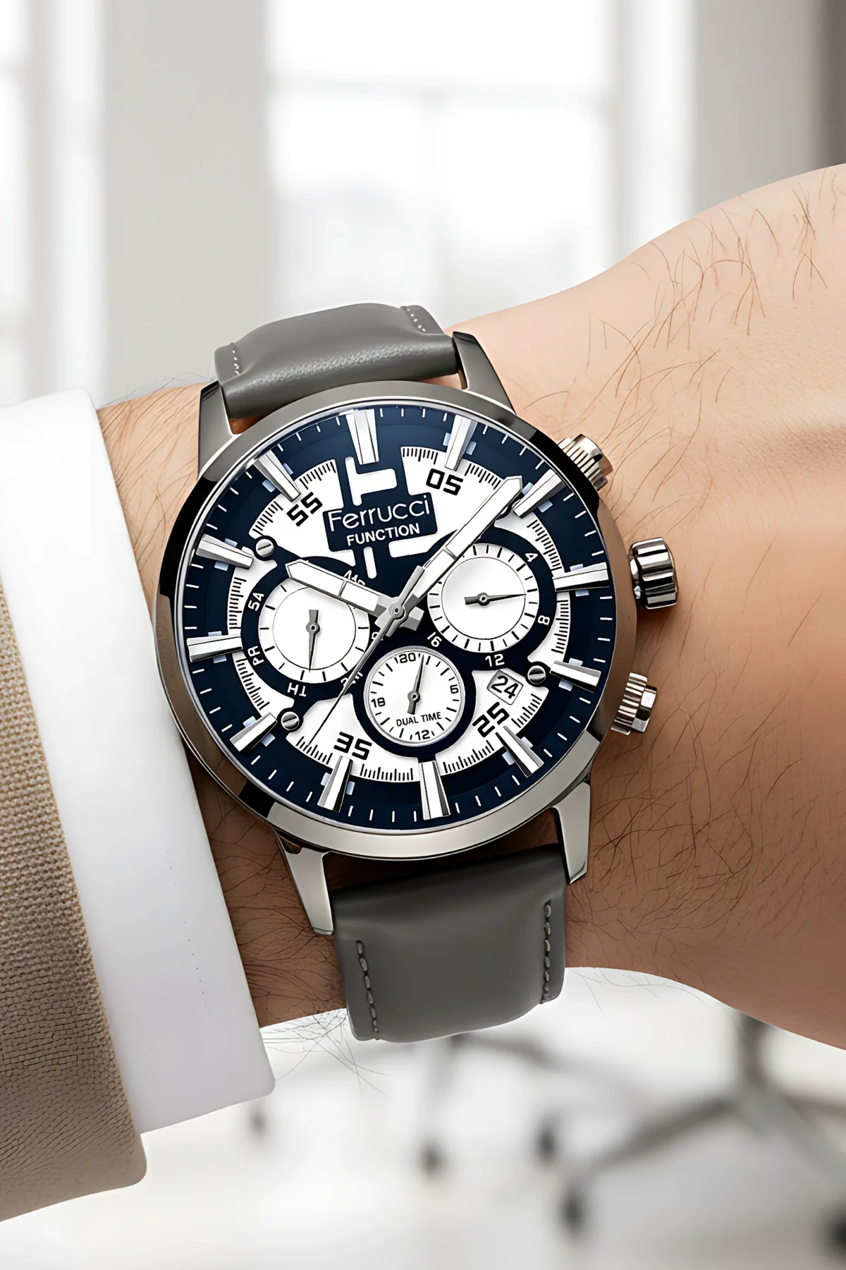 Ferrucci Function Füme Renk Deri Kordonlu Erkek Kol Saati zmfer064