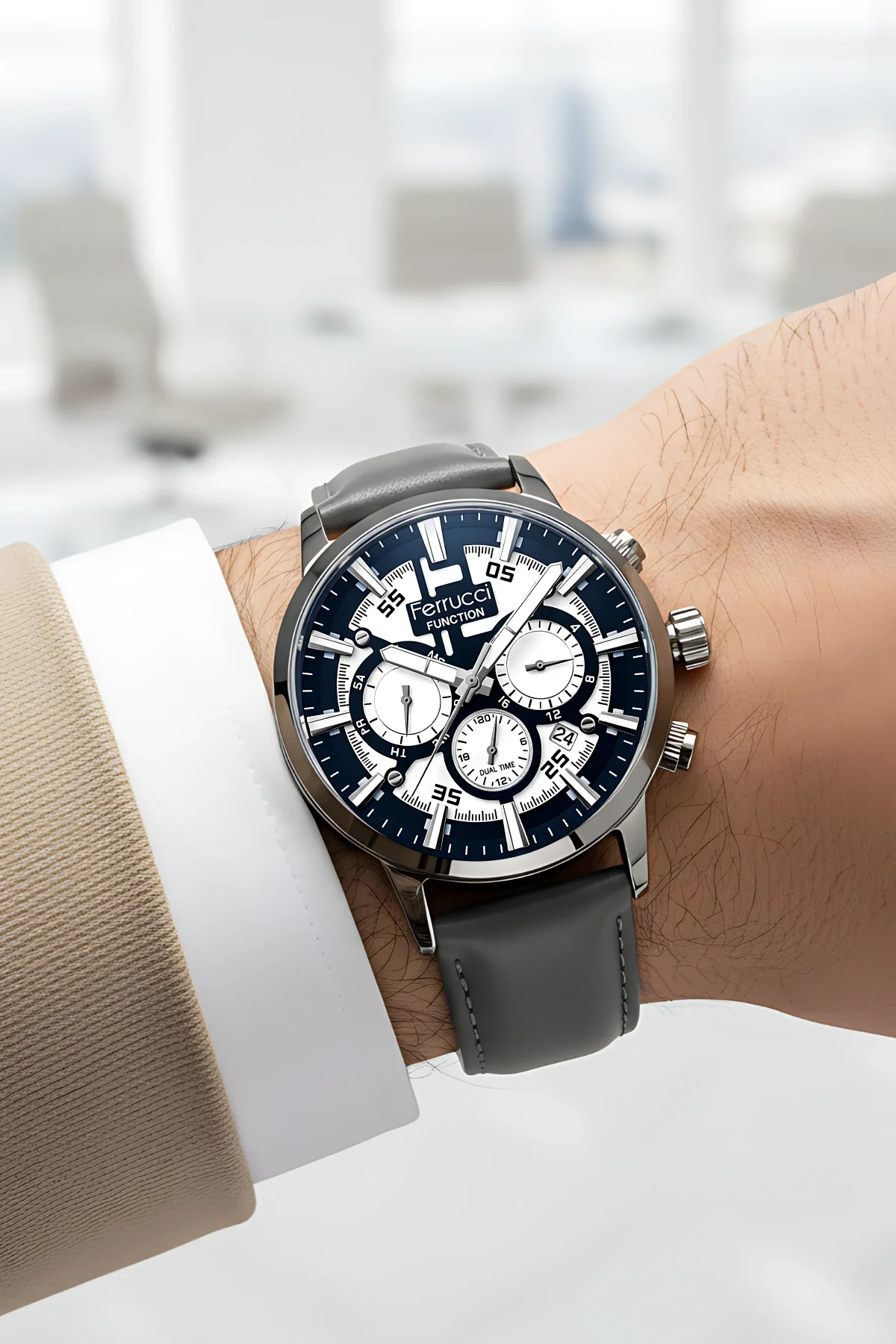 Ferrucci Function Füme Renk Deri Kordonlu Erkek Kol Saati zmfer064