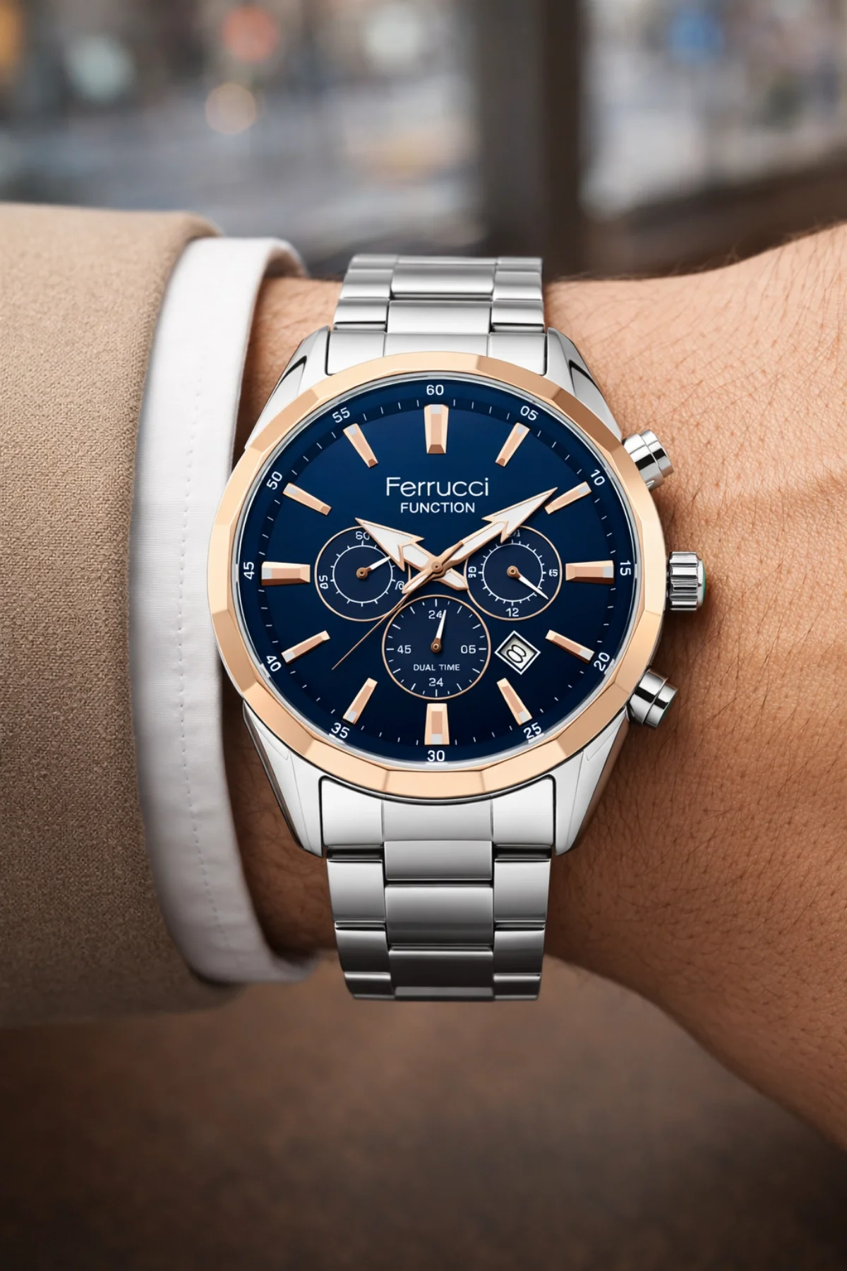 Ferrucci Function Gümüş Çelik Erkek Kol Saati 3 Atm Suya Dayanıklı ZMFER041