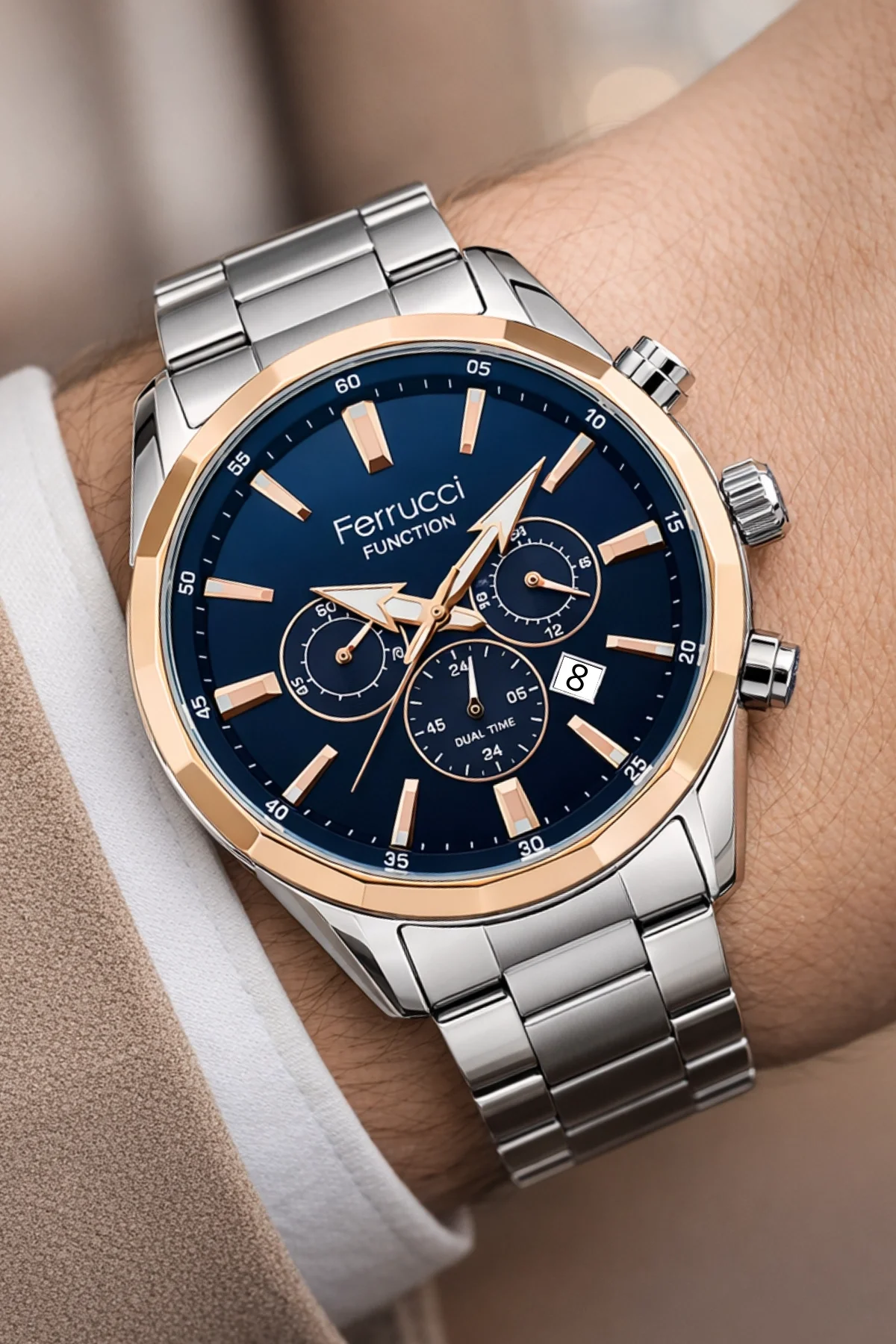 Ferrucci Function Gümüş Çelik Erkek Kol Saati 3 Atm Suya Dayanıklı ZMFER041