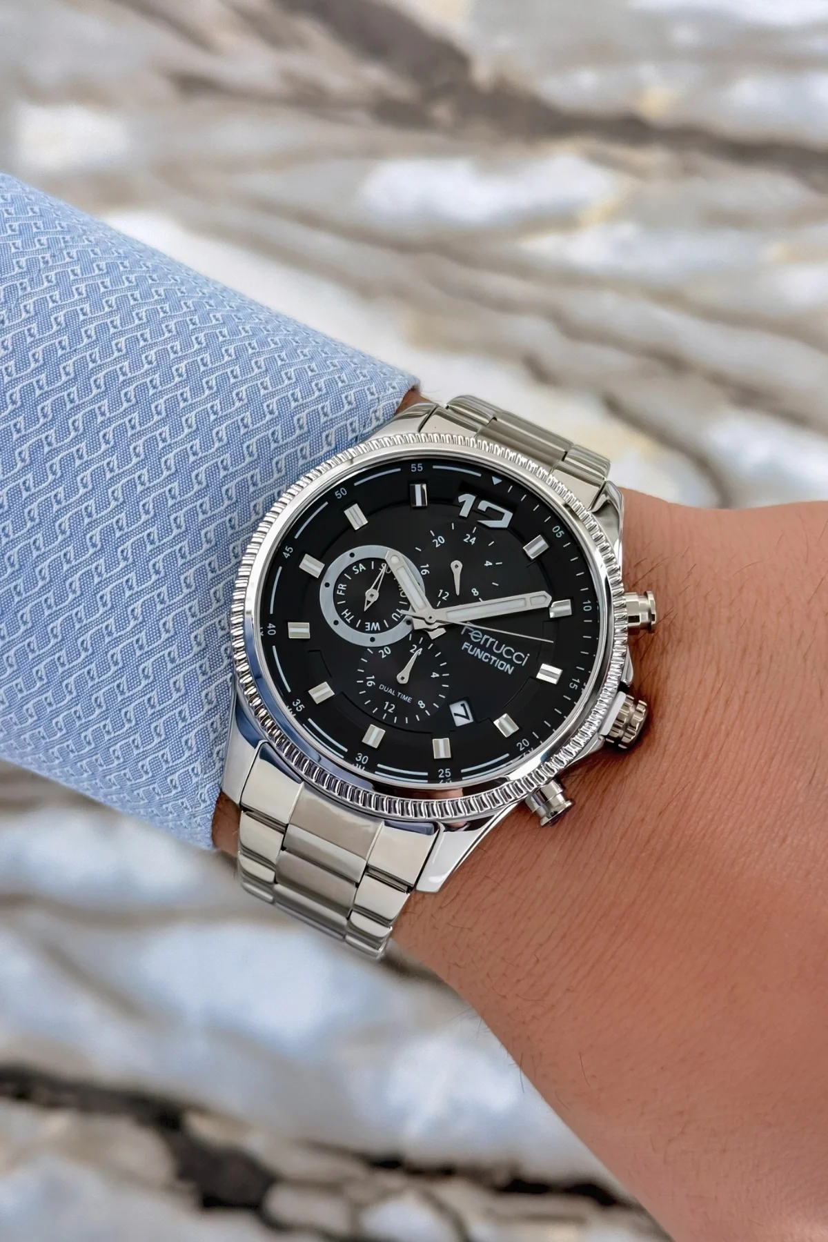 Ferrucci Function Gümüş-Siyah Renk Çelik Kordon&Kasa Erkek Kol Saati 3 ATM+Bileklik zmfer117