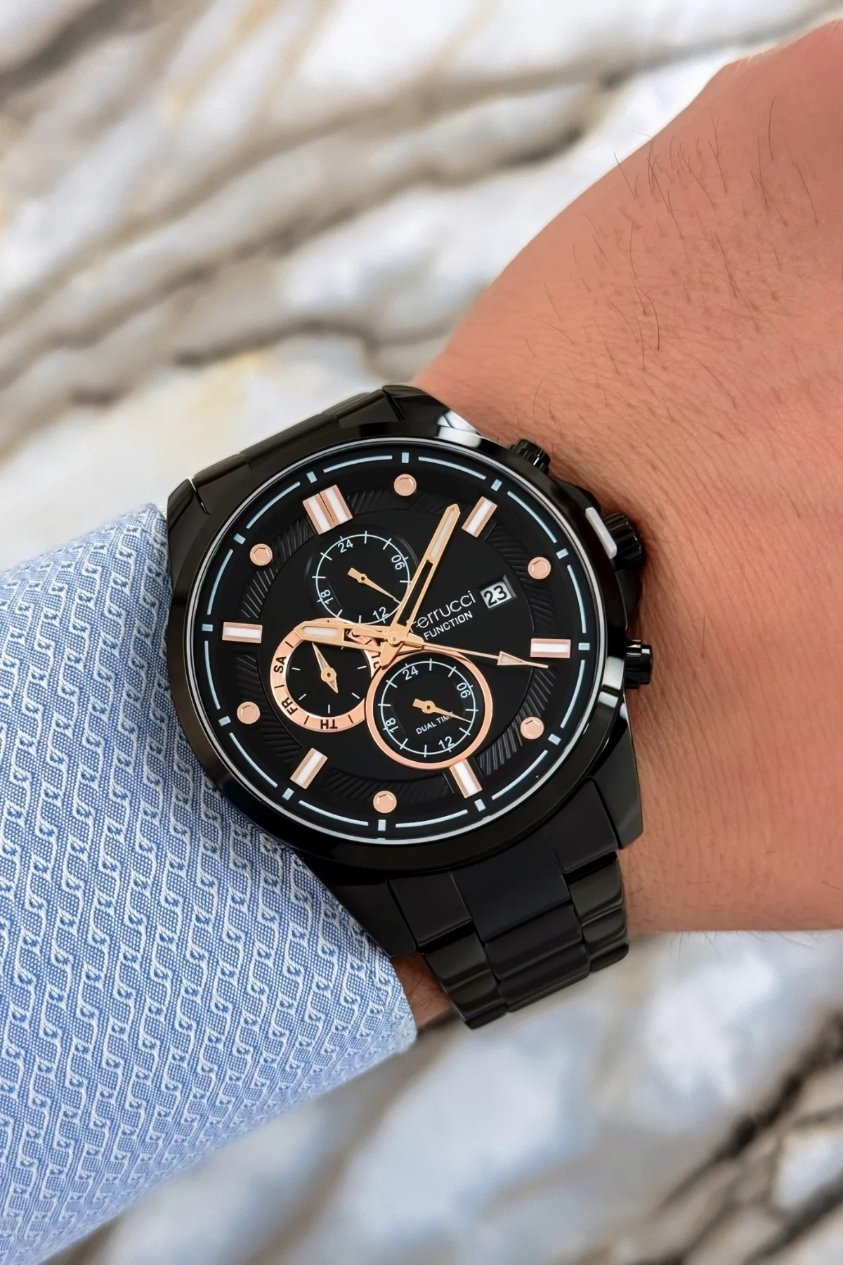 Ferrucci Function Siyah Renk Çelik Kordon&Kasa Erkek Kol Saati 3 ATM+Bileklik zmfer118