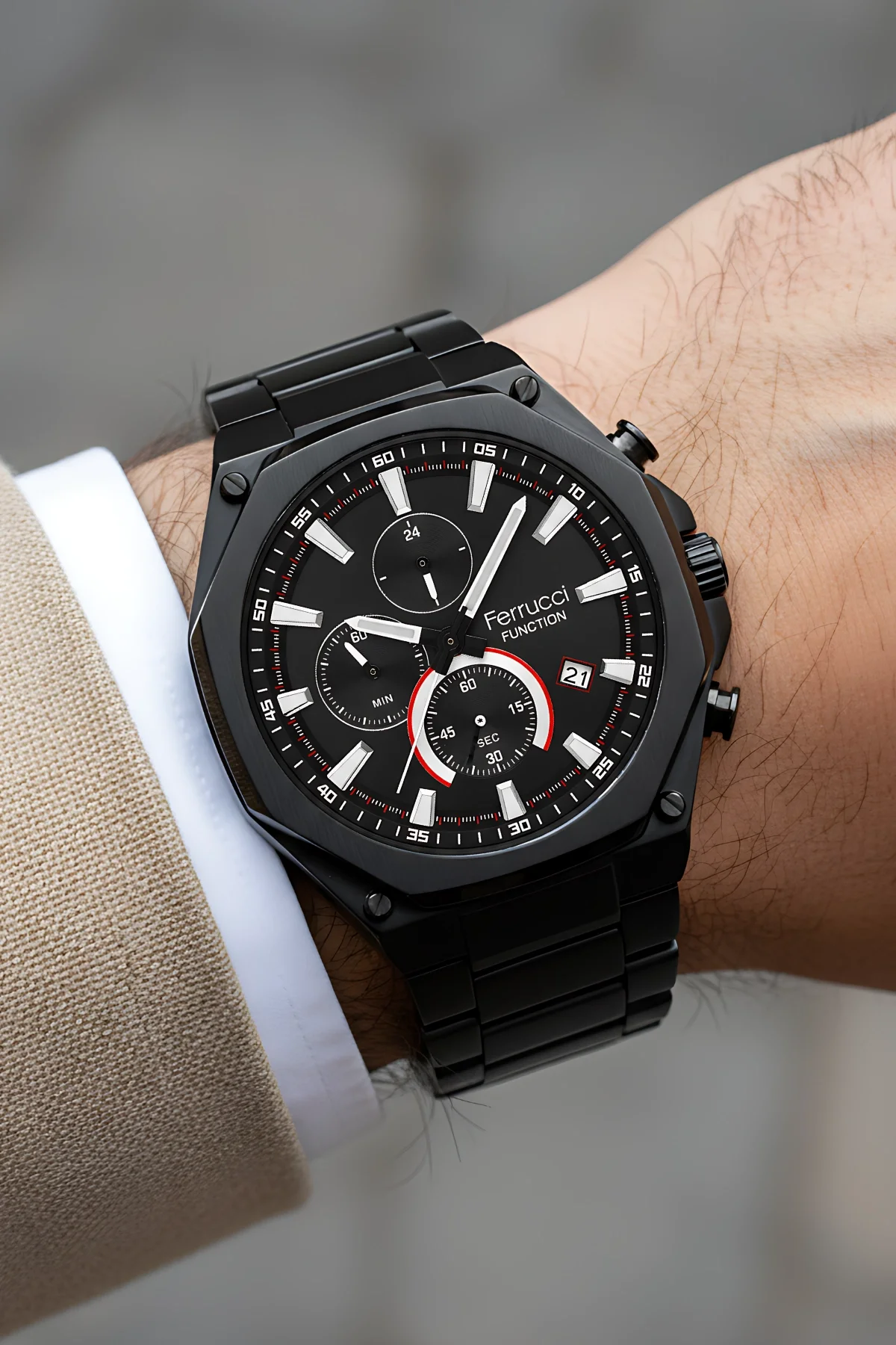 Ferrucci Function Siyah Renk Kasa ve Siyah Renk Çelik Kordonlu Erkek Kol Saati zmfer063