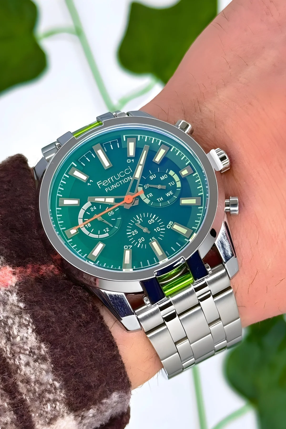 Ferrucci Gümüş Renk, Renkli Mineral Cam, Function Erkek Kol Saati+Bileklik zmfer157