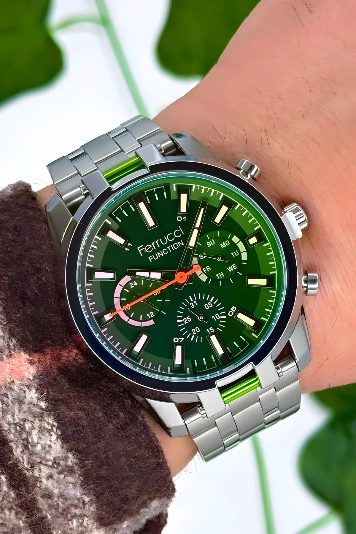 Ferrucci Gümüş Renk, Renkli Mineral Cam, Function Erkek Kol Saati+Bileklik zmfer157