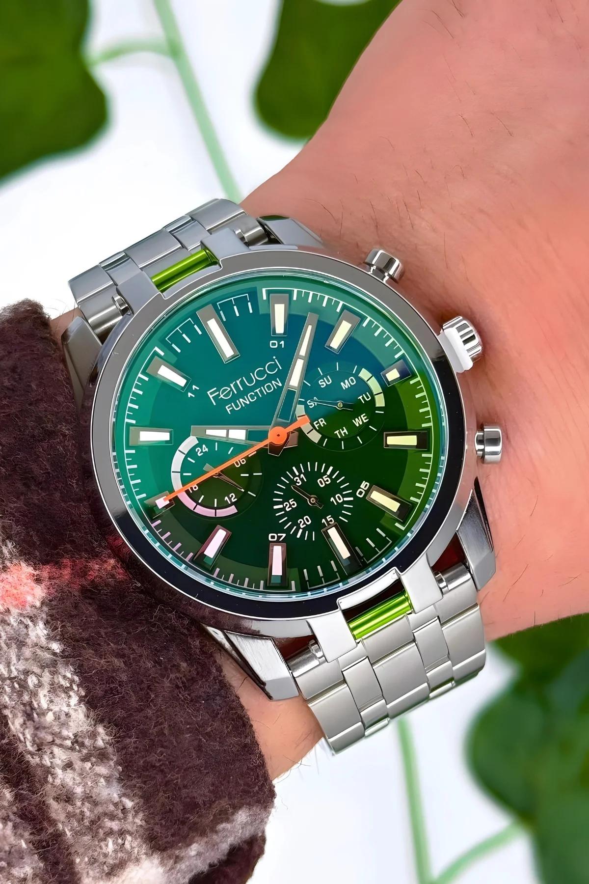 Ferrucci Gümüş Renk, Renkli Mineral Cam, Function Erkek Kol Saati+Bileklik zmfer157