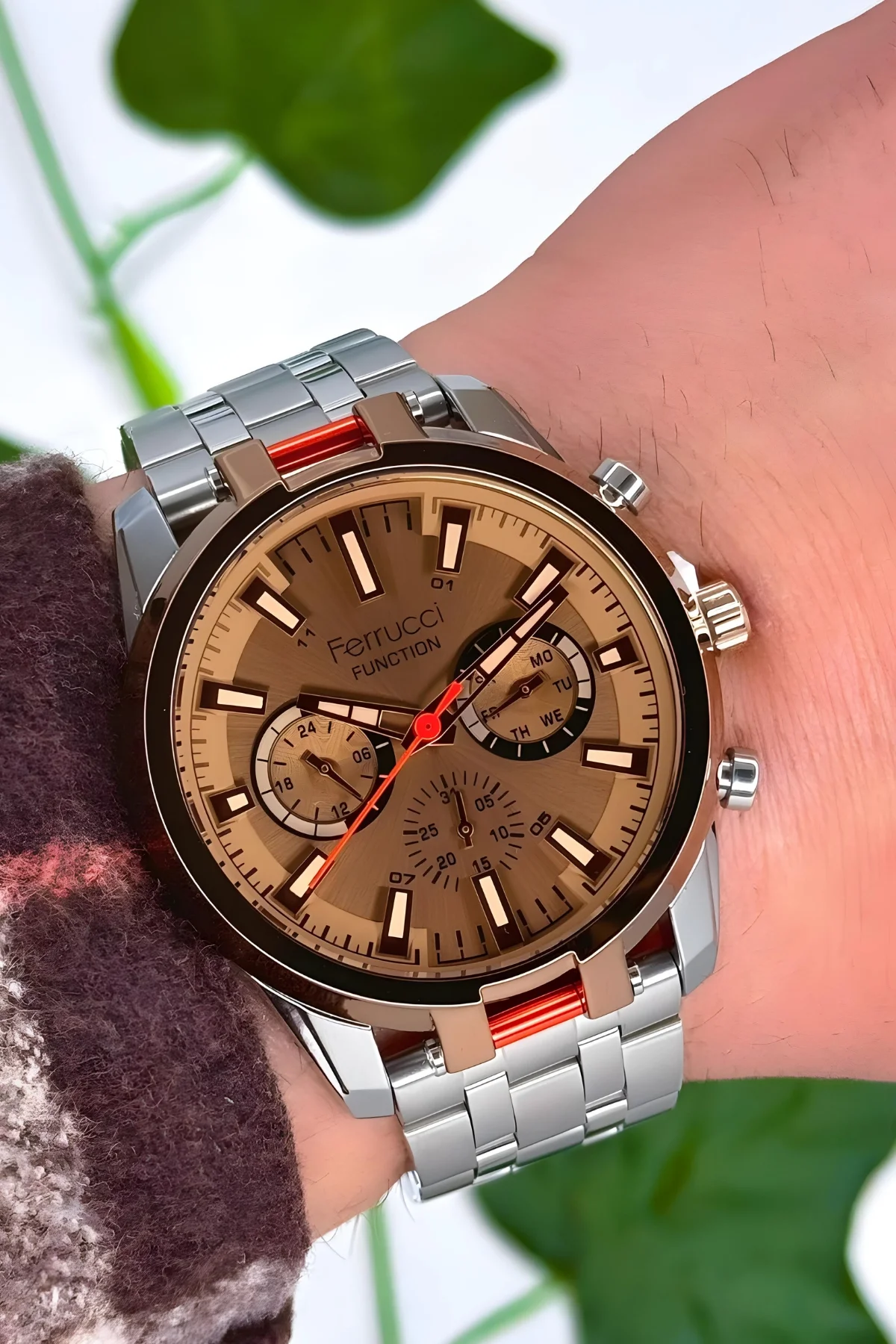 Ferrucci Gümüş-Rose Renk, Renkli Mineral Cam, Function Erkek Kol Saati+Bileklik zmfer157