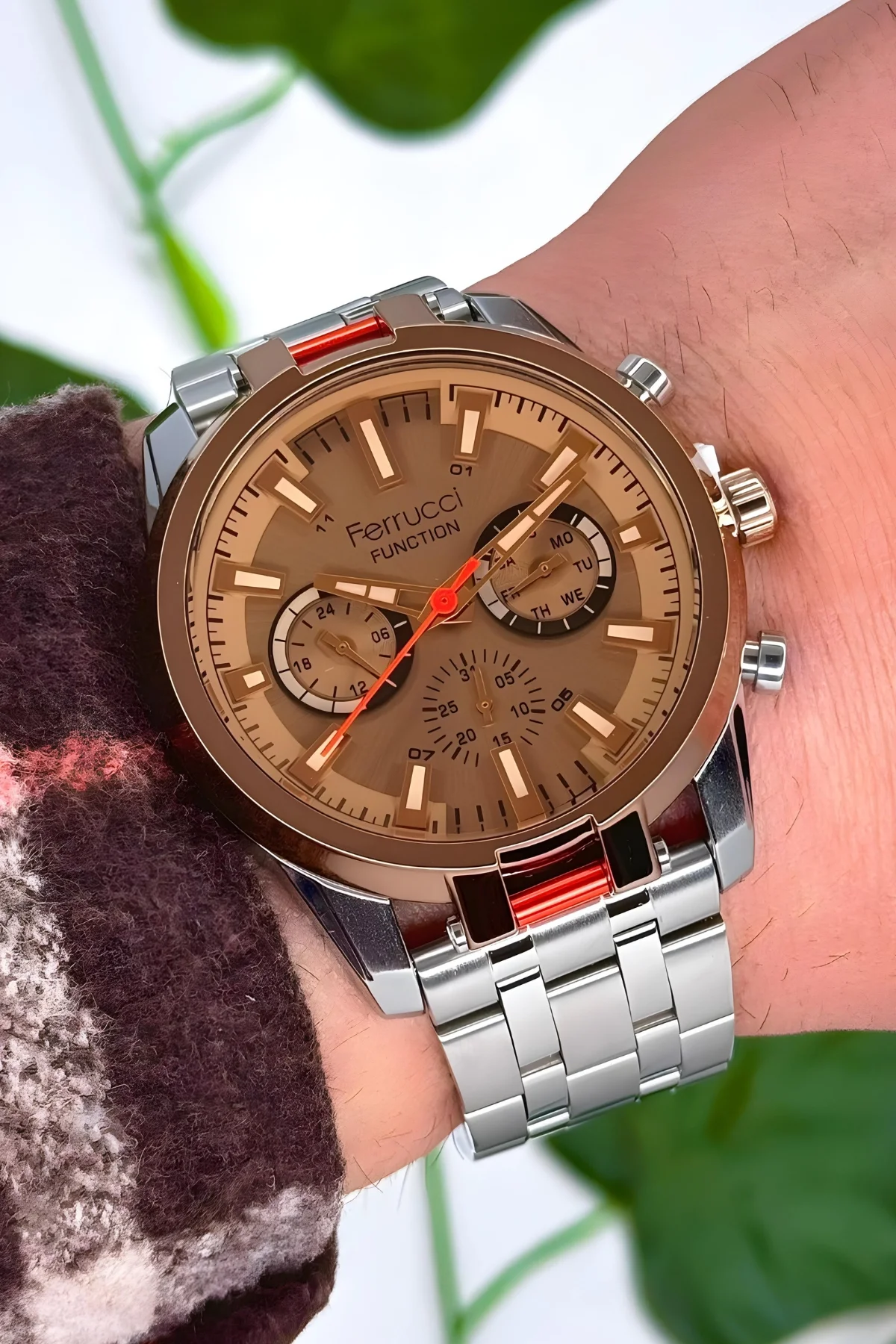 Ferrucci Gümüş-Rose Renk, Renkli Mineral Cam, Function Erkek Kol Saati+Bileklik zmfer157