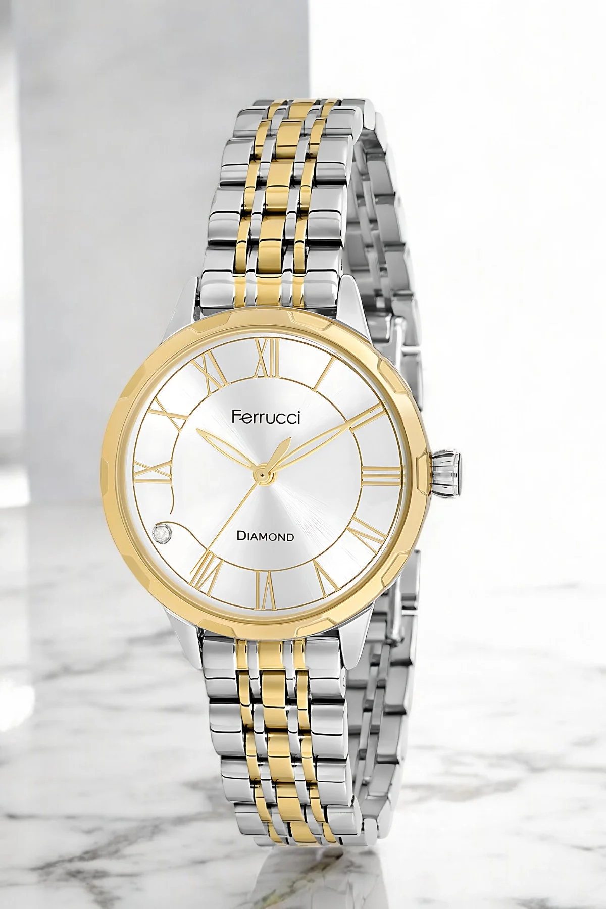 Ferrucci Kadın Kol Saati – Çelik Kordon, Elmas Detaylı Şık Tasarım, 2 Yıl Garantili, Gold-Gümüş zmfer173