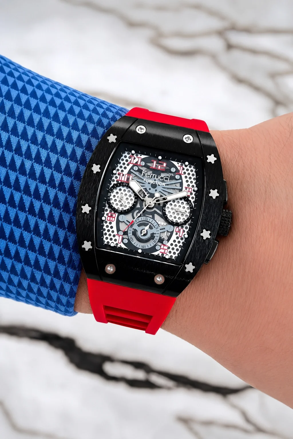 Ferrucci Kırmızı Renk Silikon Kordon FCF.03258FS.03 Function Erkek Kol Saati+Bileklik zmfer156