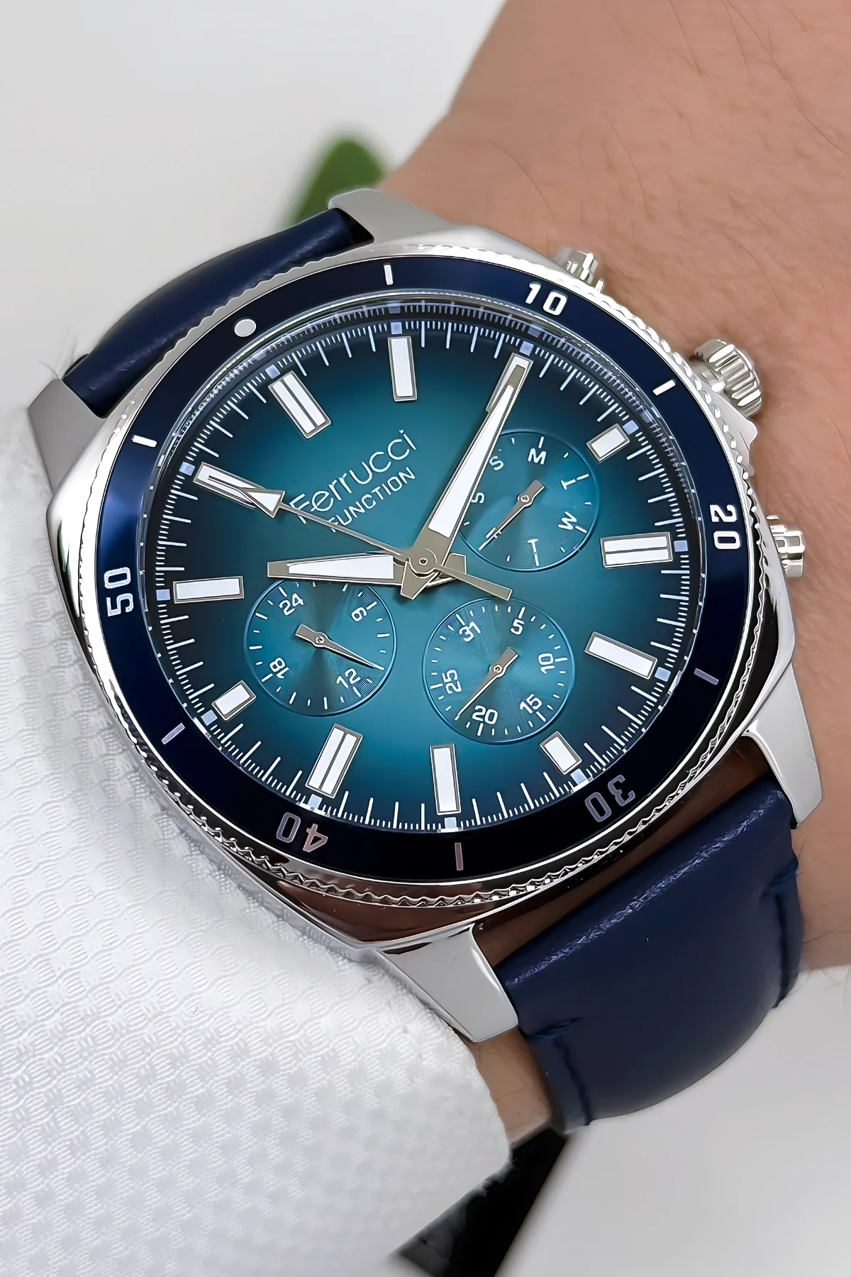 Ferrucci Lacivert-Gümüş Function Deri Kordon Erkek Kol Saati 3 ATM- Bileklik Hediyeli zmfer169