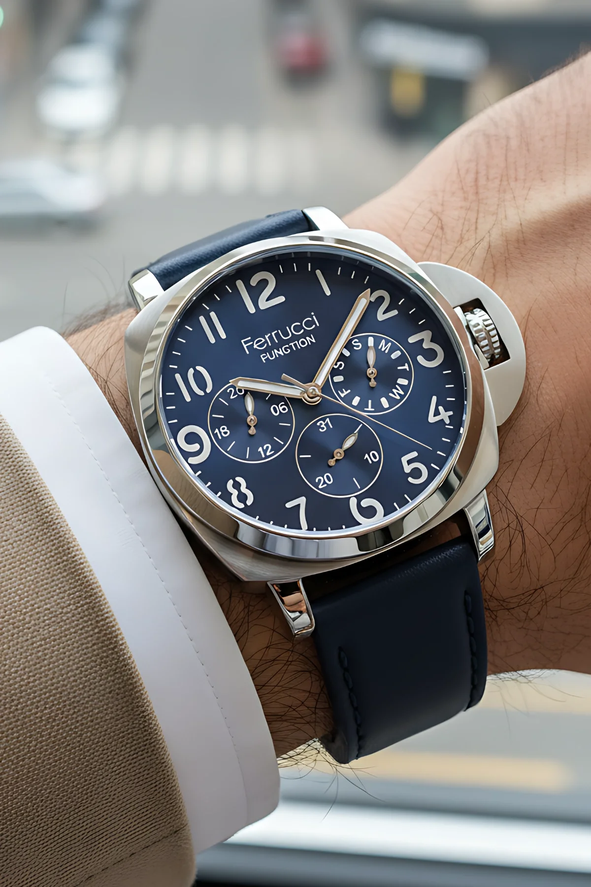 Ferrucci Lacivert Renk, Deri Kordon, Function Erkek Kol Saati+Bileklik zmfer158