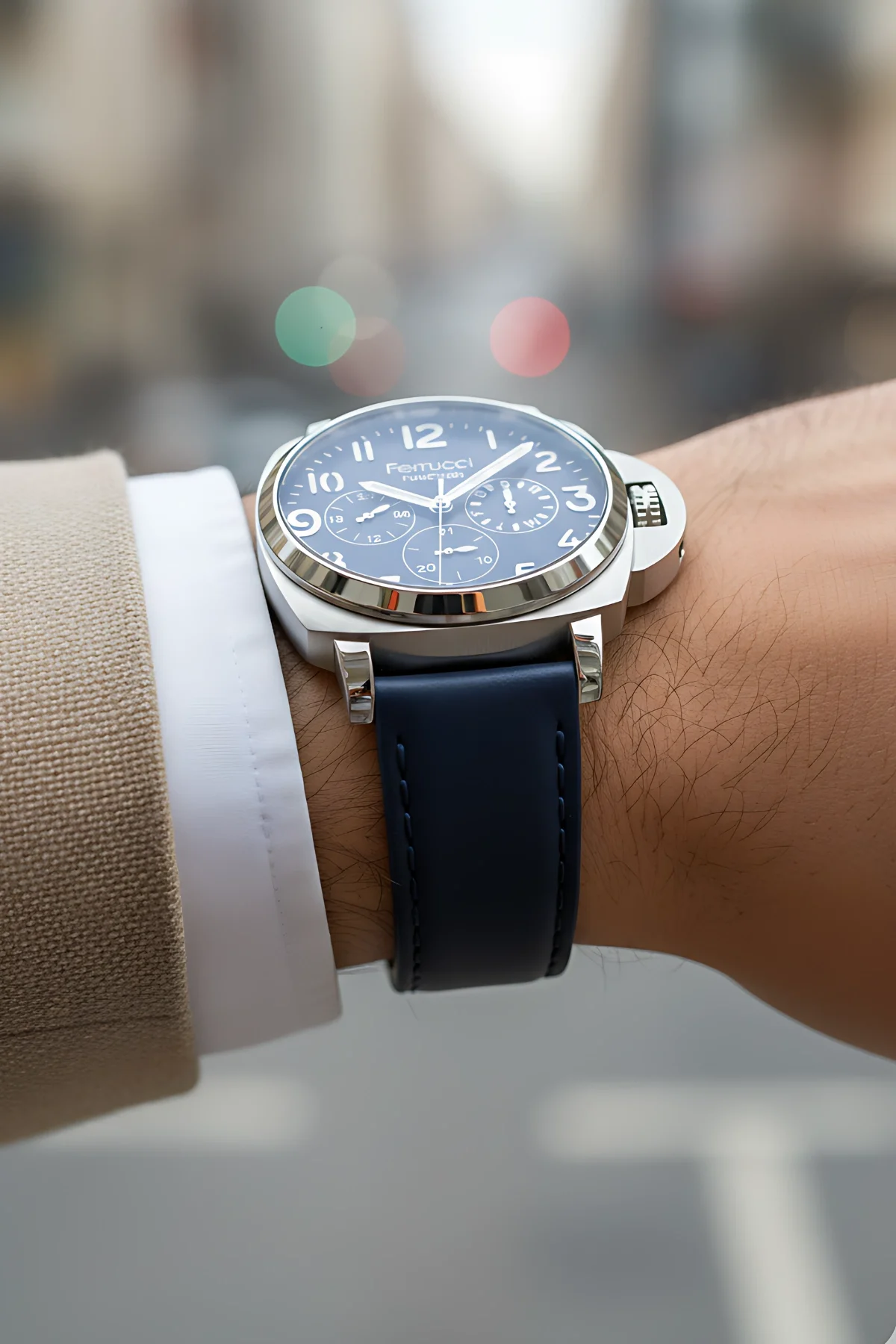 Ferrucci Lacivert Renk, Deri Kordon, Function Erkek Kol Saati+Bileklik zmfer158