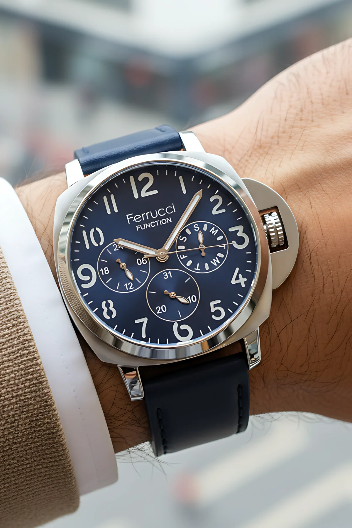 Ferrucci Lacivert Renk, Deri Kordon, Function Erkek Kol Saati+Bileklik zmfer158