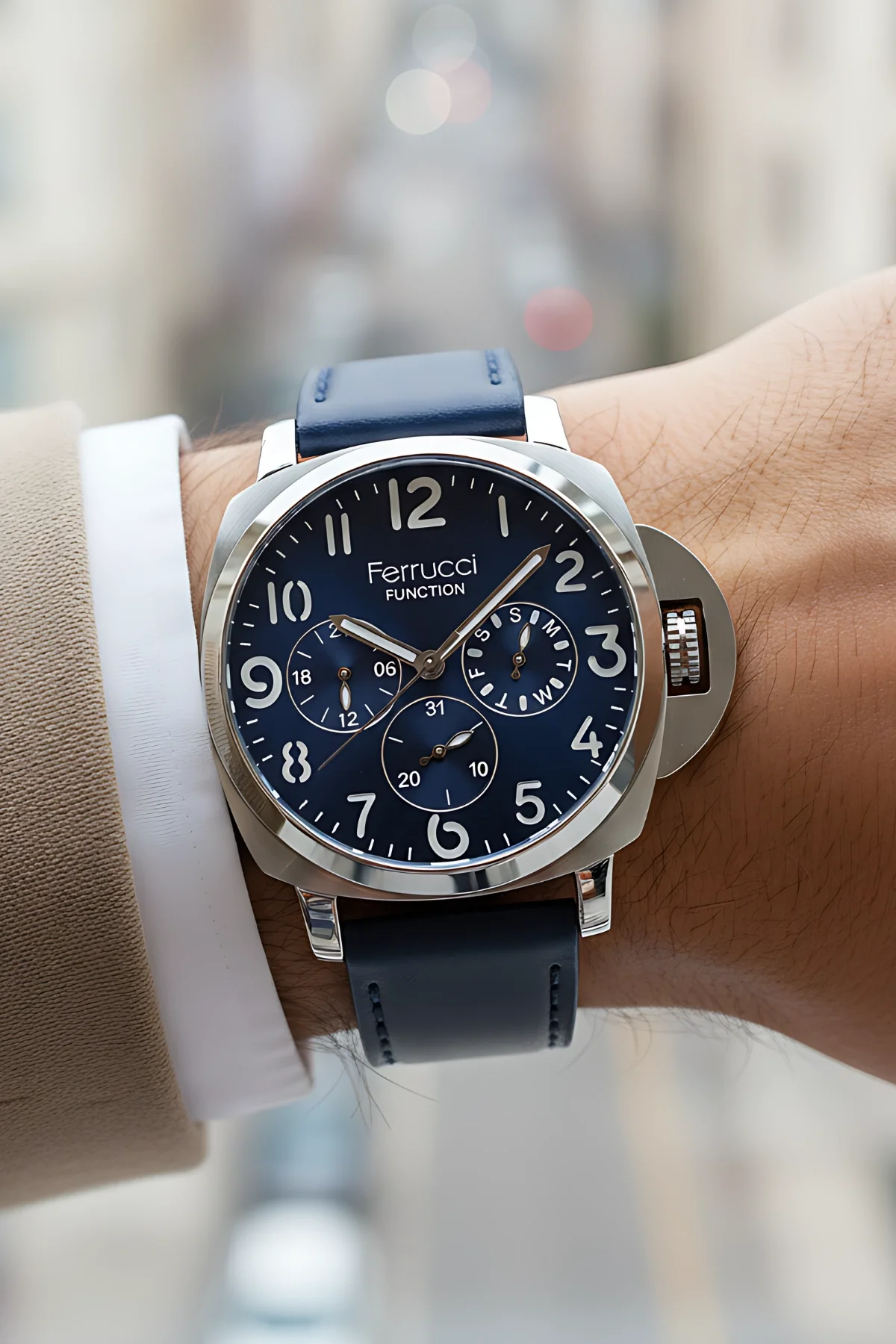 Ferrucci Lacivert Renk, Deri Kordon, Function Erkek Kol Saati+Bileklik zmfer158