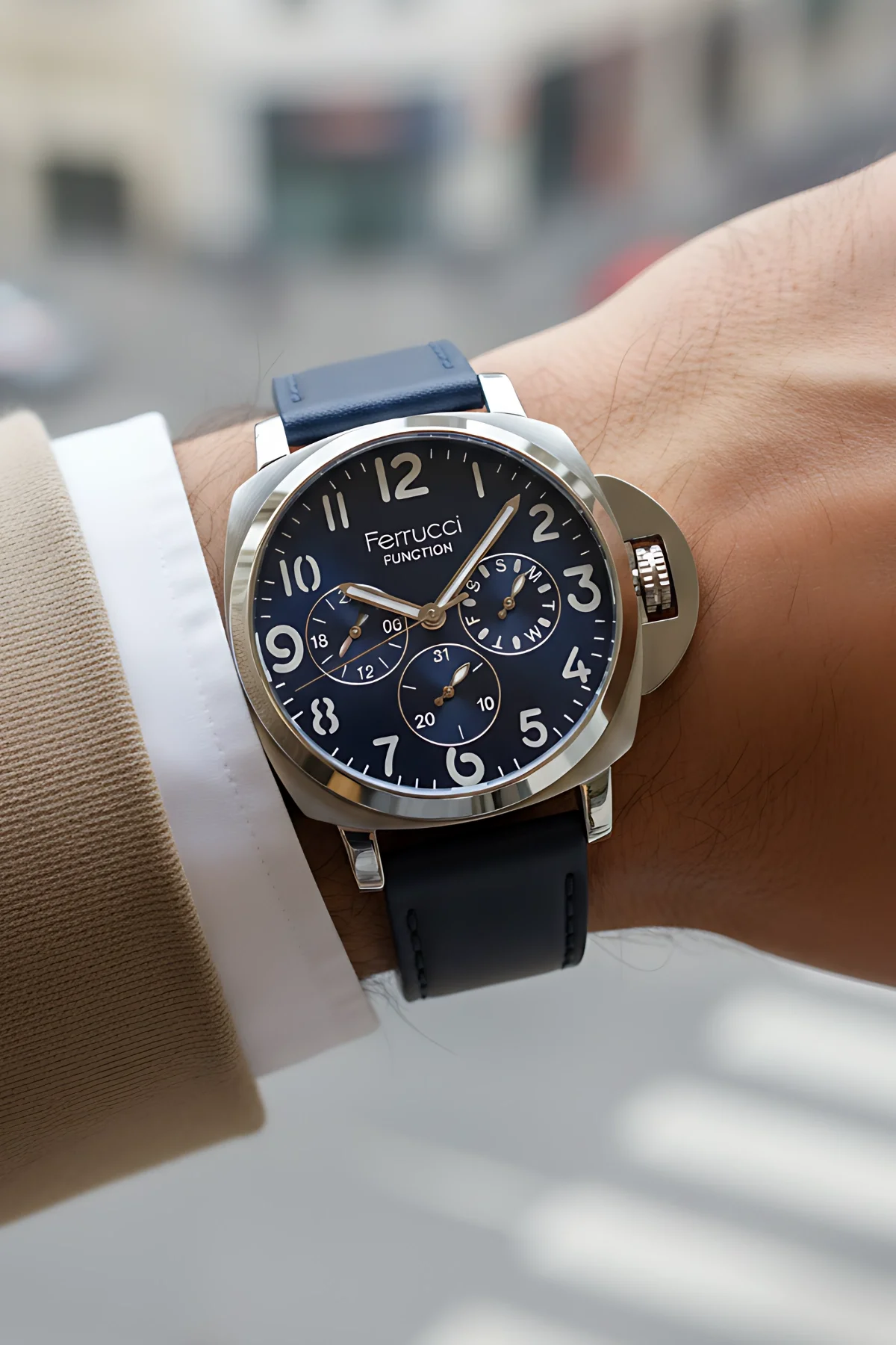 Ferrucci Lacivert Renk, Deri Kordon, Function Erkek Kol Saati+Bileklik zmfer158