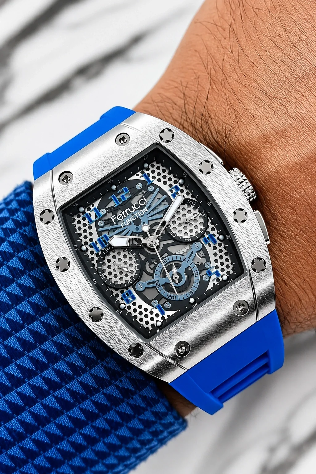 Ferrucci Mavi Renk Silikon Kordon FCF.03258FS.07 Function Erkek Kol Saati+Bileklik zmfer156