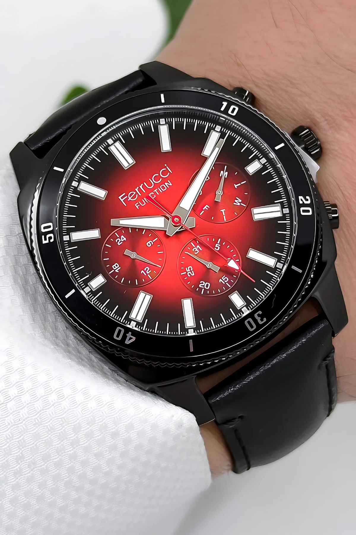 Ferrucci Function Siyah Deri Kordon Erkek Kol Saati 3 ATM- Bileklik Hediyeli zmfer169