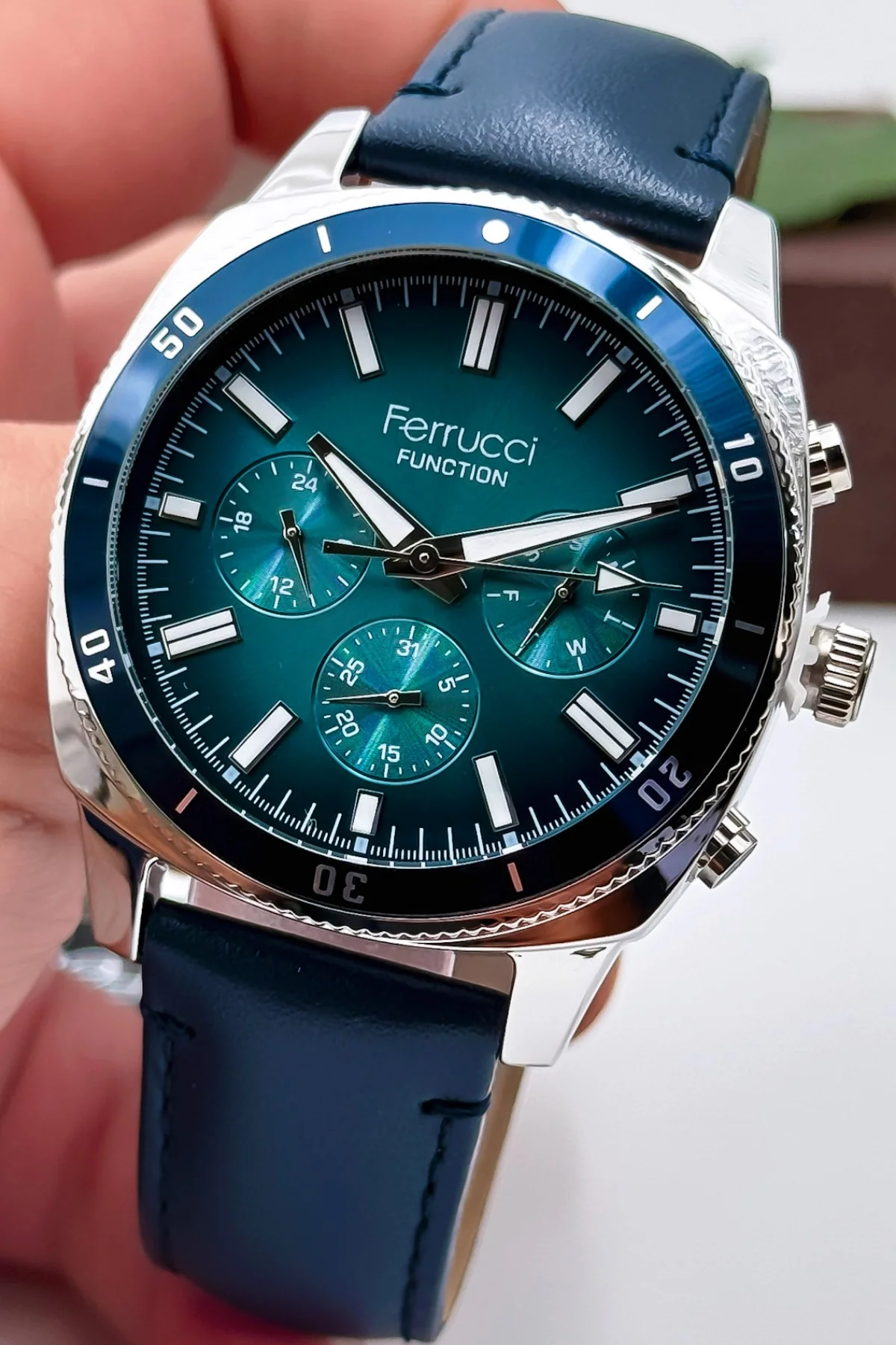 Ferrucci Lacivert Deri Kordon, Function Erkek Kol Saati+Bileklik zmfer159