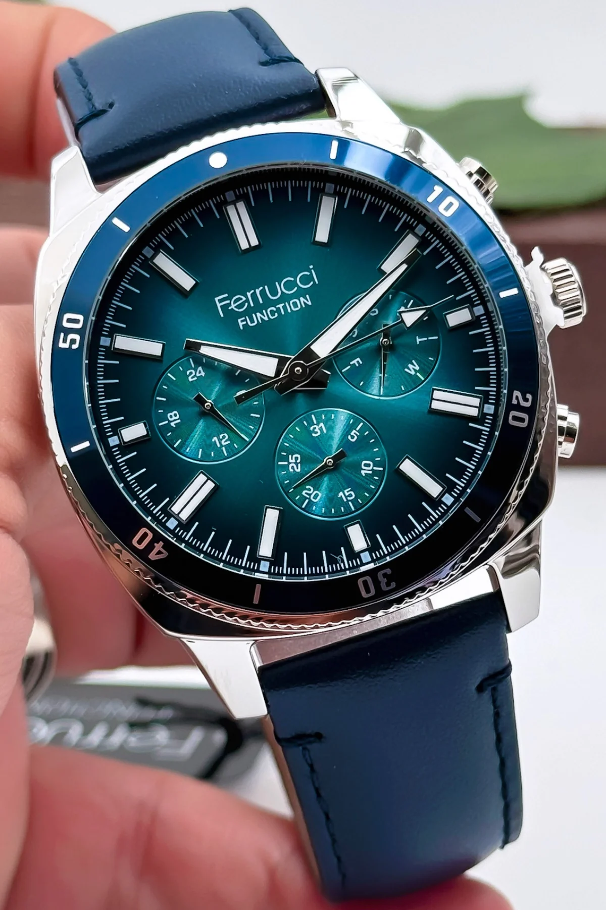 Ferrucci Lacivert Deri Kordon, Function Erkek Kol Saati+Bileklik zmfer159