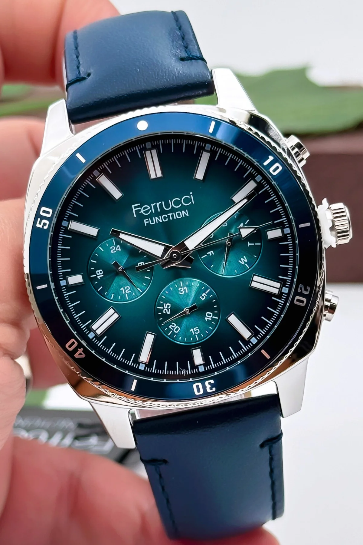 Ferrucci Lacivert Deri Kordon, Function Erkek Kol Saati+Bileklik zmfer159