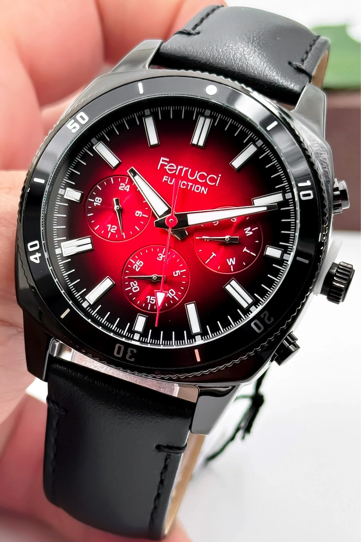 Ferrucci Siyah Renk Deri Kordon, Function Erkek Kol Saati+Bileklik zmfer159