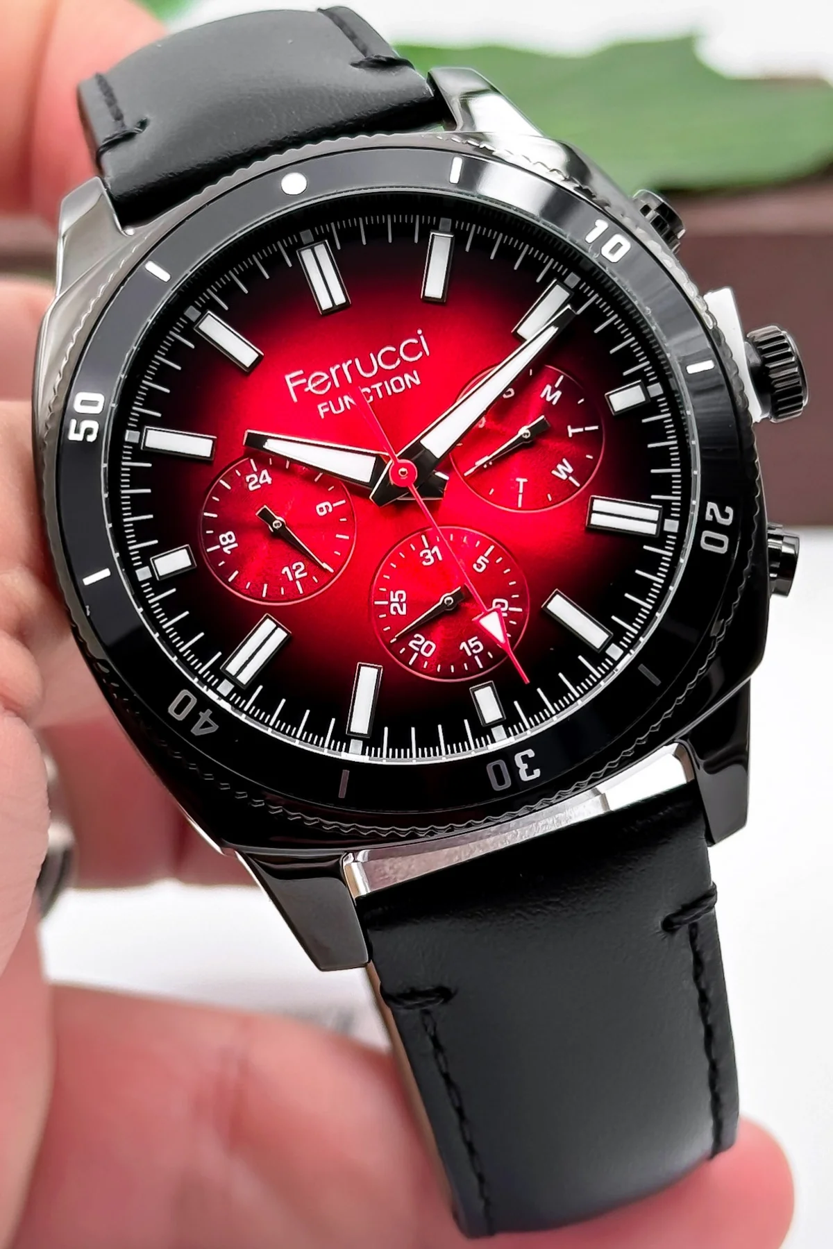 Ferrucci Siyah Renk Deri Kordon, Function Erkek Kol Saati+Bileklik zmfer159