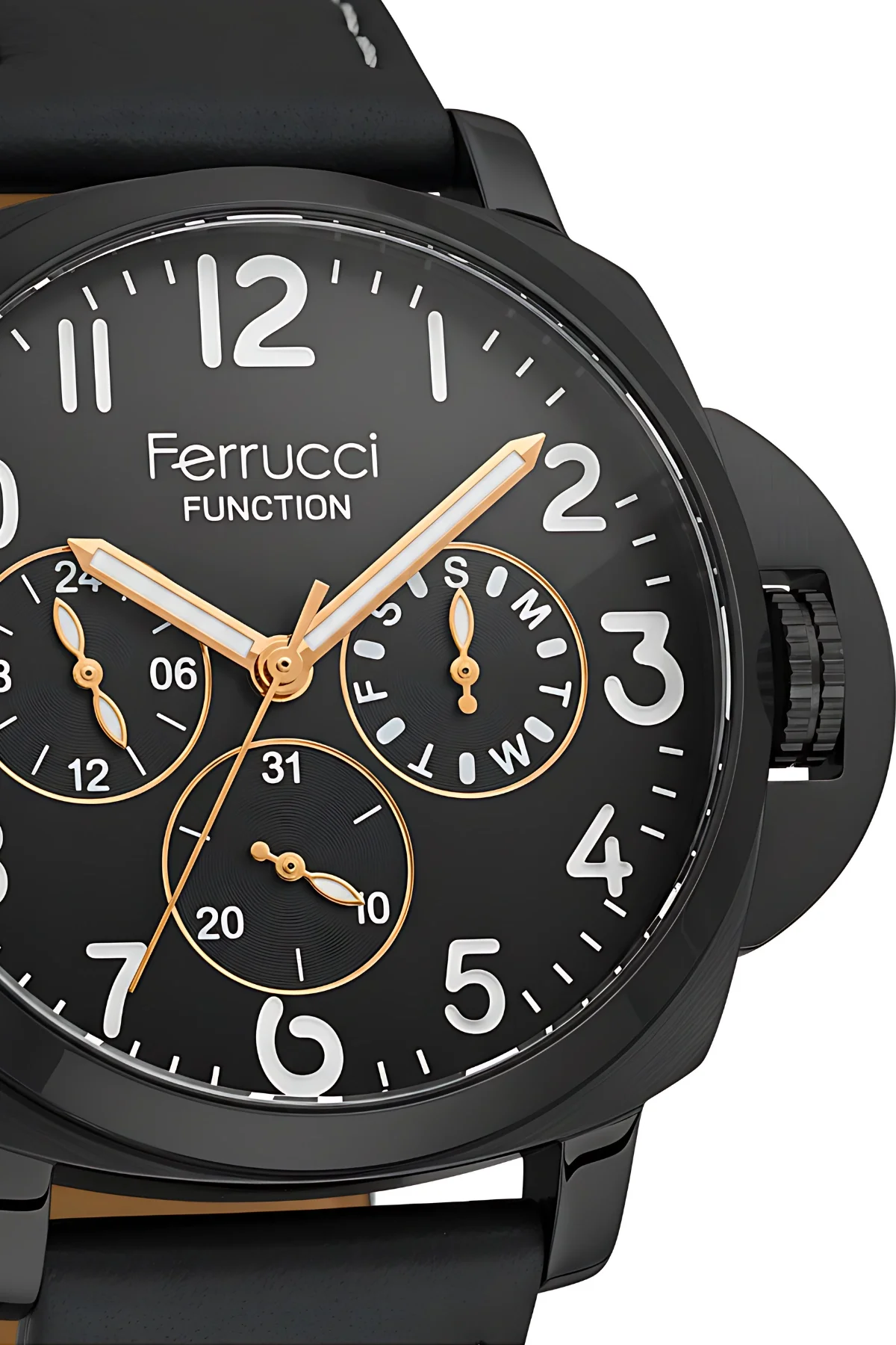 Ferrucci Siyah Renk, Deri Kordon, Function Erkek Kol Saati+Bileklik Siyah-Rose zmfer158