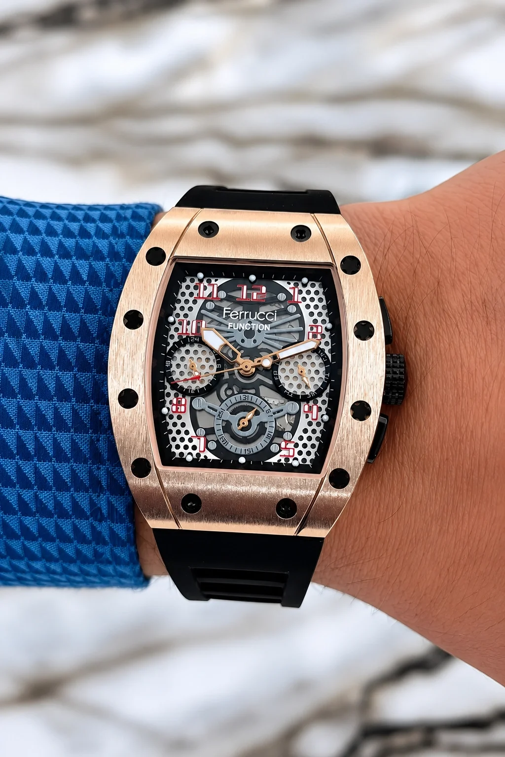 Ferrucci Siyah Renk Silikon Kordon FCF.03258FS.01 Function Erkek Kol Saati+Bileklik zmfer156