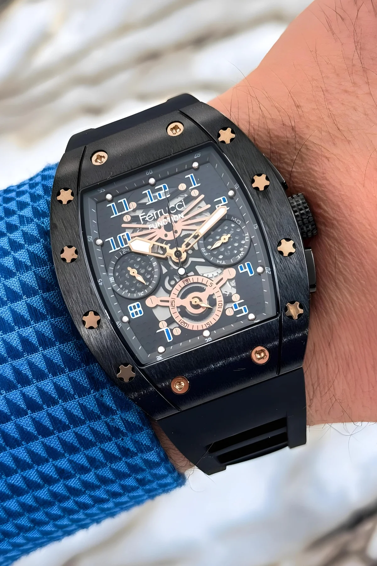 Ferrucci Siyah Renk Silikon Kordon FCF.03258FS.08 Function Erkek Kol Saati+Bileklik zmfer156