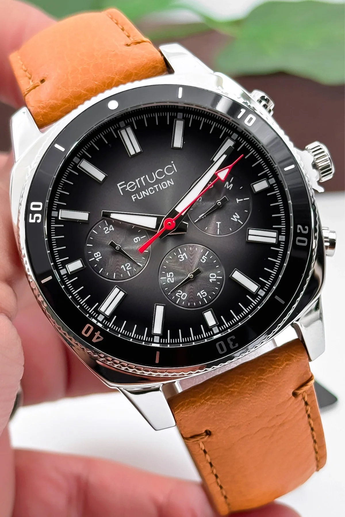 Ferrucci Taba Renk Deri Kordon, Function Erkek Kol Saati+Bileklik zmfer159