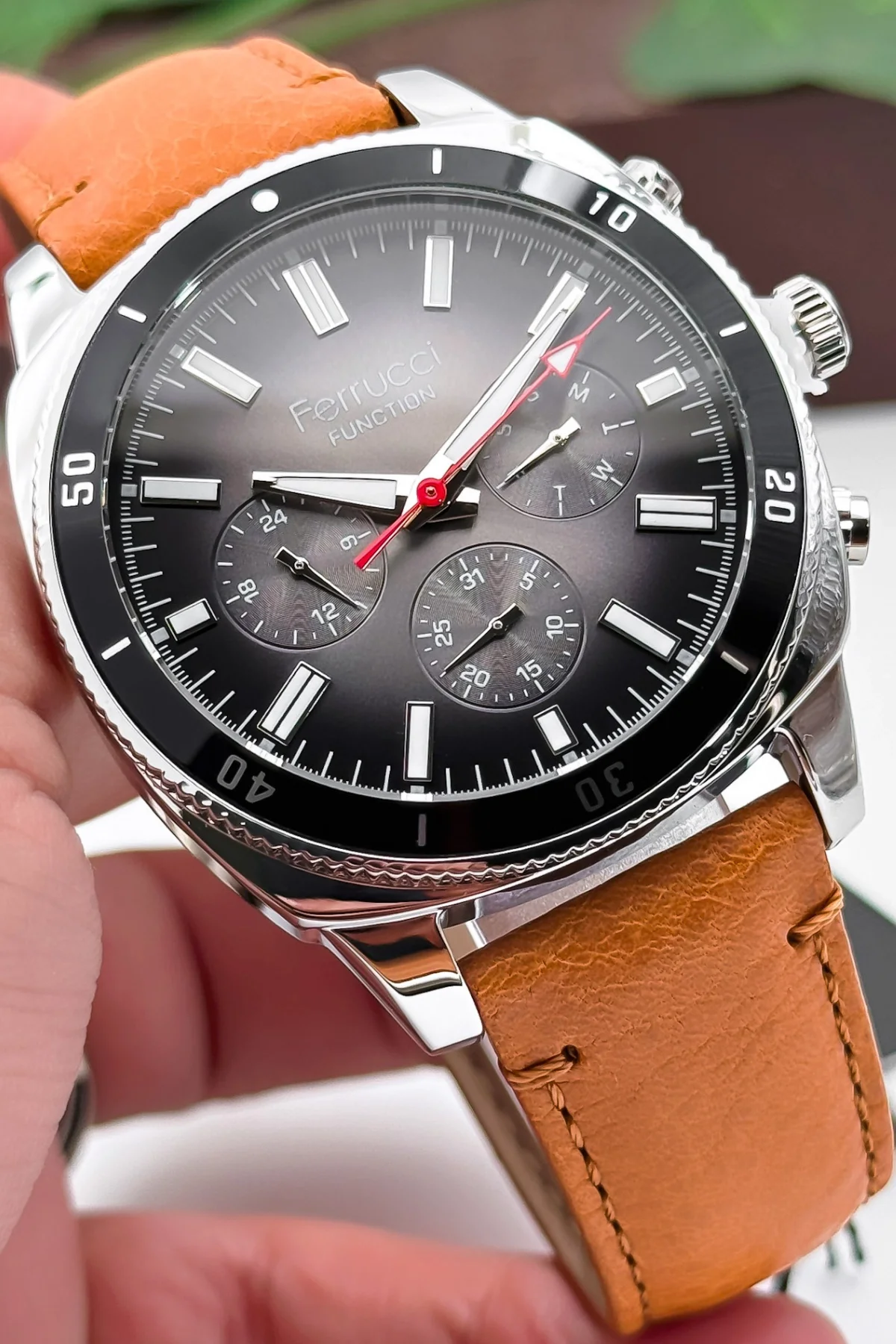 Ferrucci Taba Renk Deri Kordon, Function Erkek Kol Saati+Bileklik zmfer159