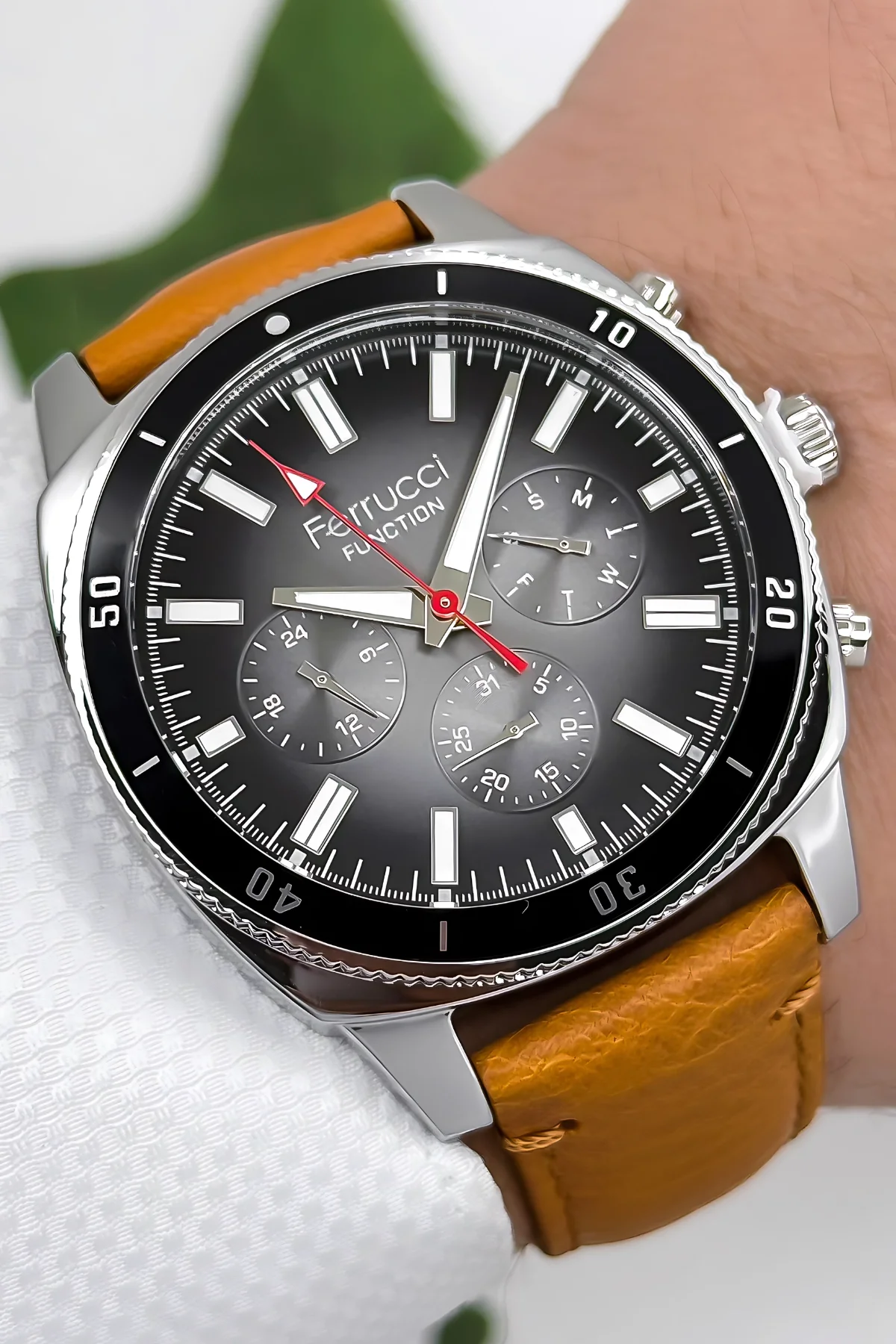 Ferrucci Taba Renk Function Deri Kordon Erkek Kol Saati 3 ATM- Bileklik Hediyeli zmfer169