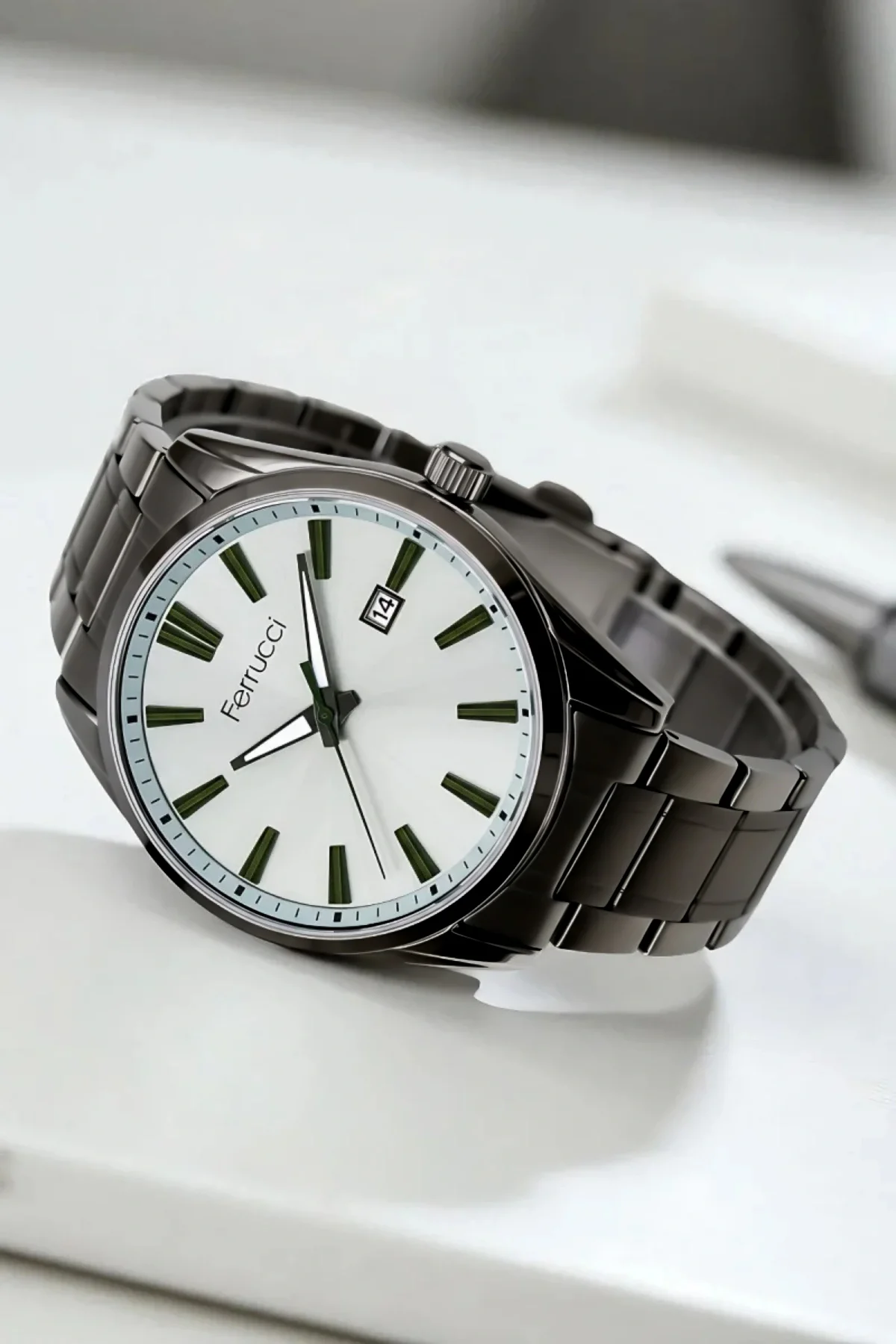 Ferrucci Takvimli Erkek Kol Saati Çelik Kordon Çelik Kasa 3 atm suya Dayanıklı Füme zmfer161