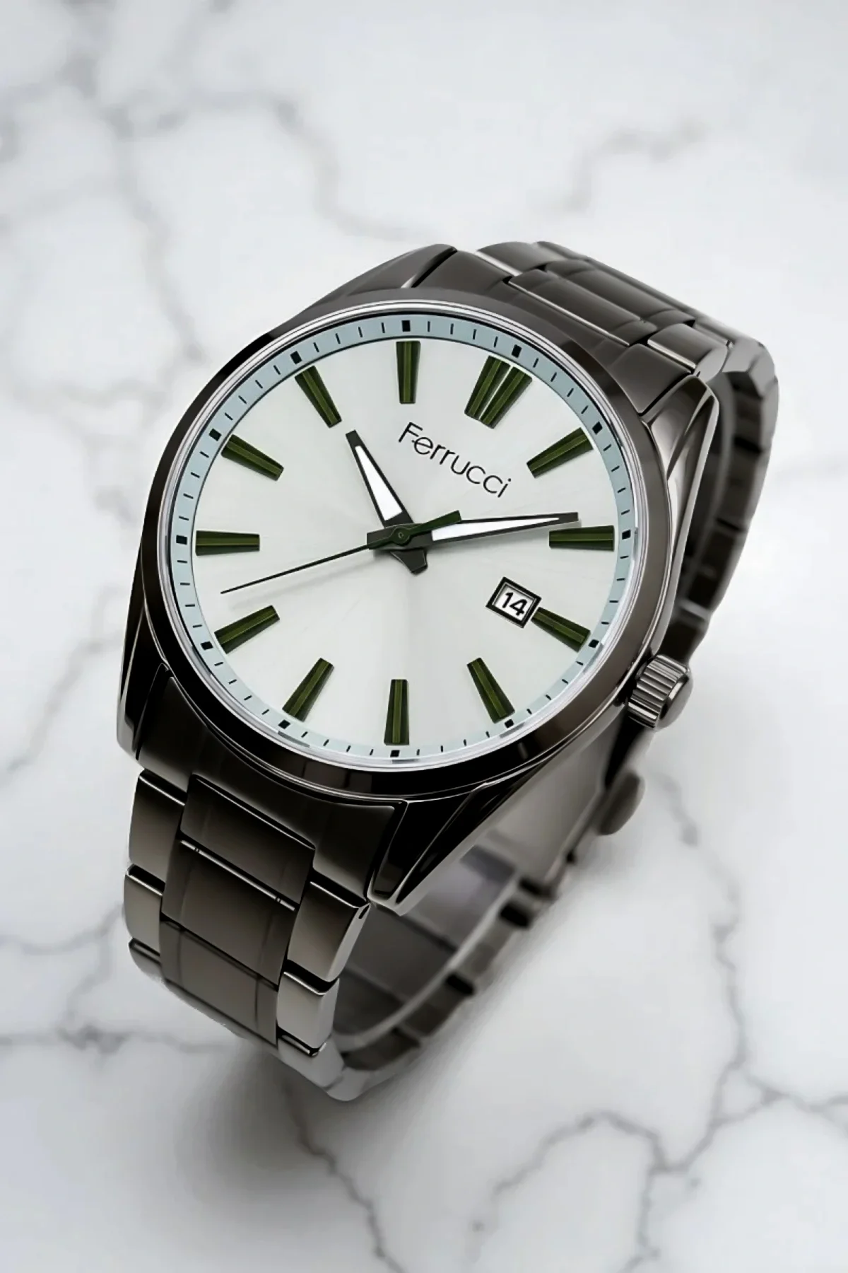 Ferrucci Takvimli Erkek Kol Saati Çelik Kordon Çelik Kasa 3 atm suya Dayanıklı Füme zmfer161