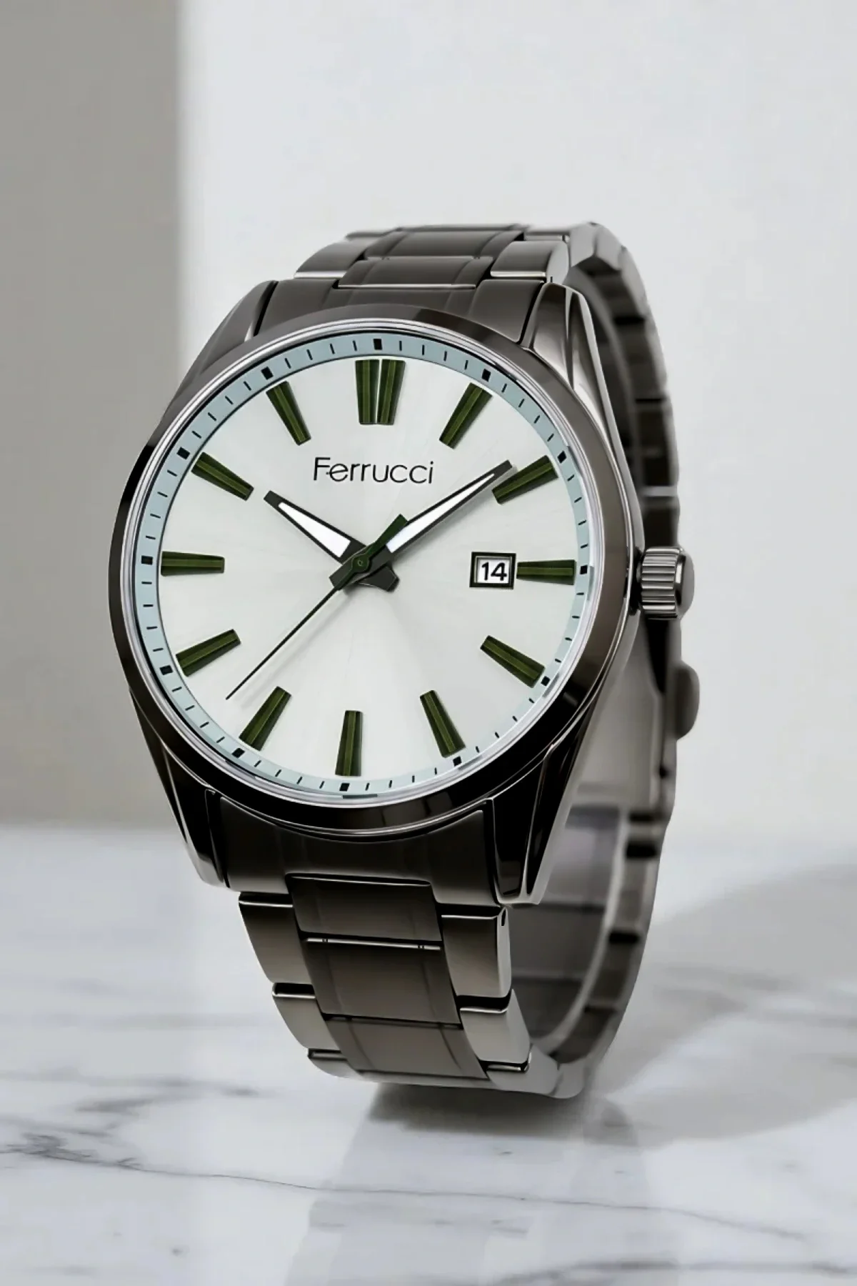 Ferrucci Takvimli Erkek Kol Saati Çelik Kordon Çelik Kasa 3 atm suya Dayanıklı Füme zmfer161