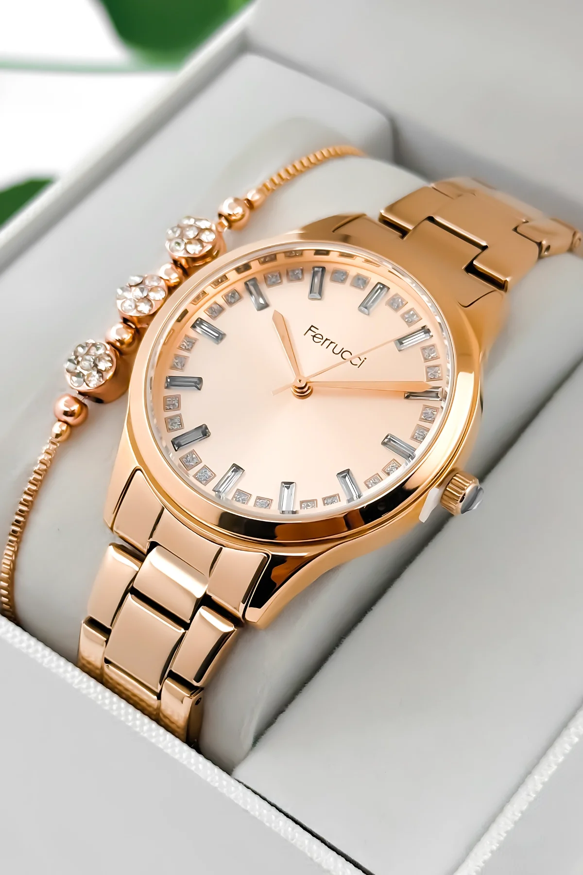 Ferrucci Taş Detaylı Kadran, Çelik Kordon Çelik Kasa Kadın Kol Saati, Rose zmfer199