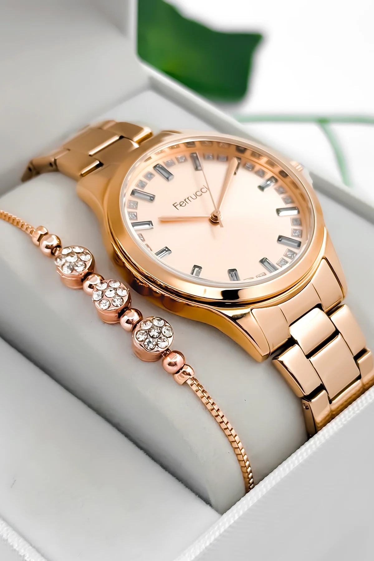 Ferrucci Taş Detaylı Kadran, Çelik Kordon Çelik Kasa Kadın Kol Saati, Rose zmfer199