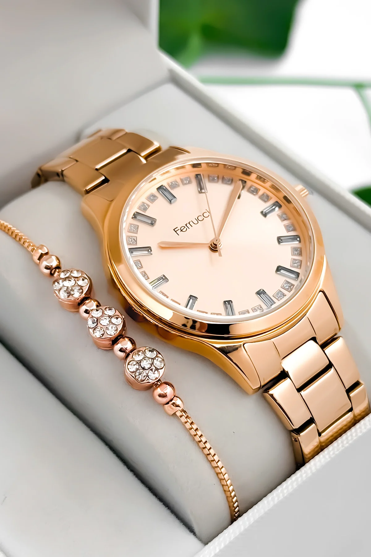Ferrucci Taş Detaylı Kadran, Çelik Kordon Çelik Kasa Kadın Kol Saati, Rose zmfer199