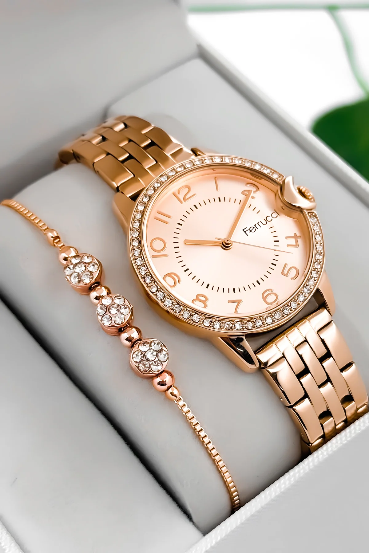 Ferrucci Taş Detaylı Kasa, Çelik Kordon Çelik Kasa Kadın Kol Saati, Rose zmfer200