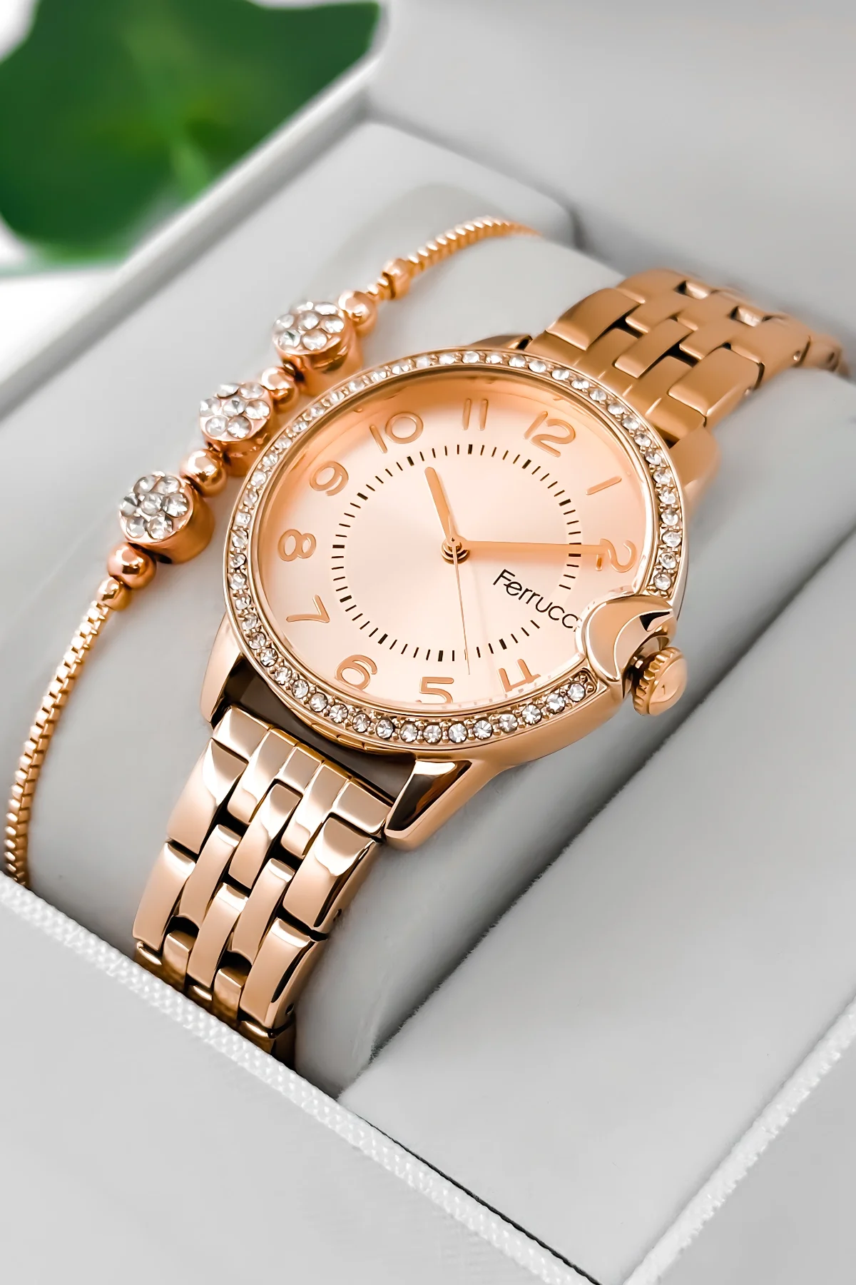 Ferrucci Taş Detaylı Kasa, Çelik Kordon Çelik Kasa Kadın Kol Saati, Rose zmfer200