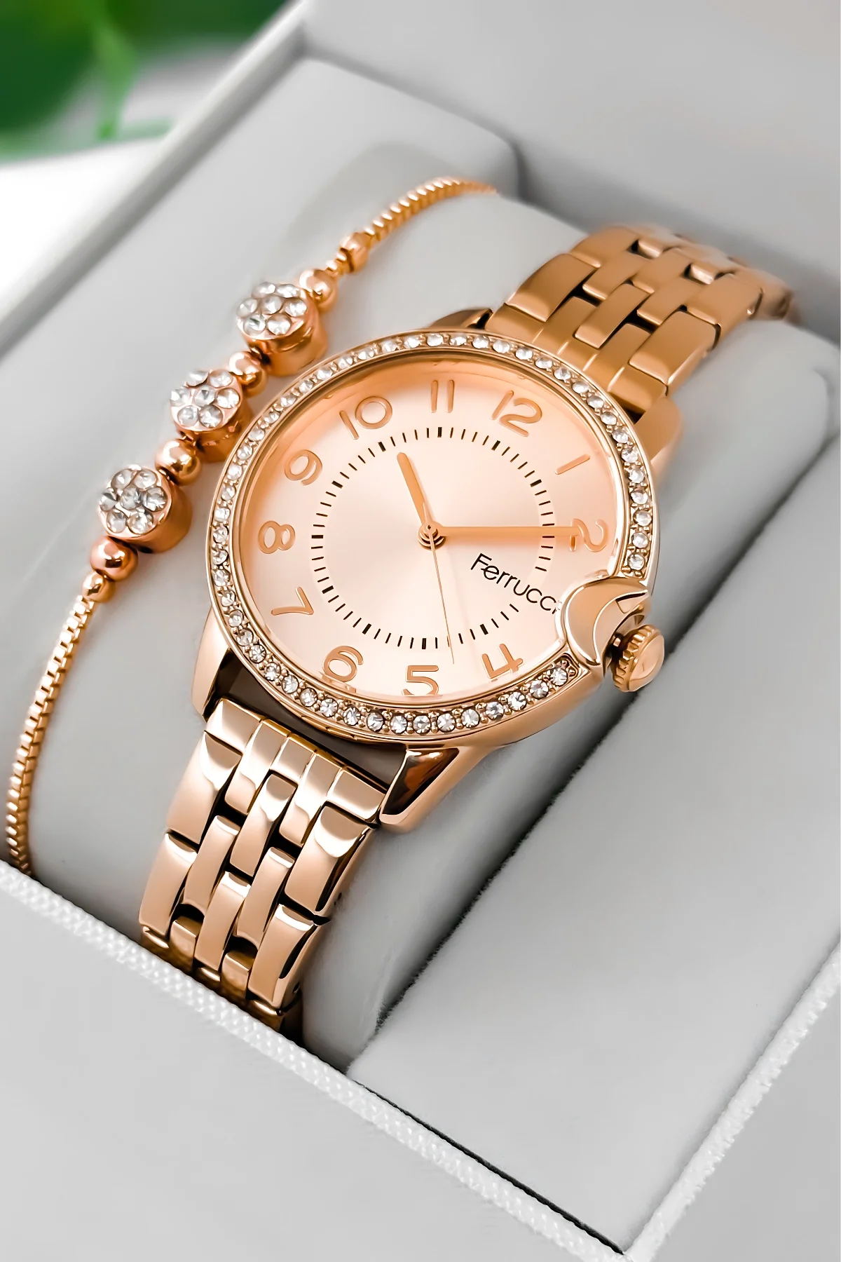 Ferrucci Taş Detaylı Kasa, Çelik Kordon Çelik Kasa Kadın Kol Saati, Rose zmfer200