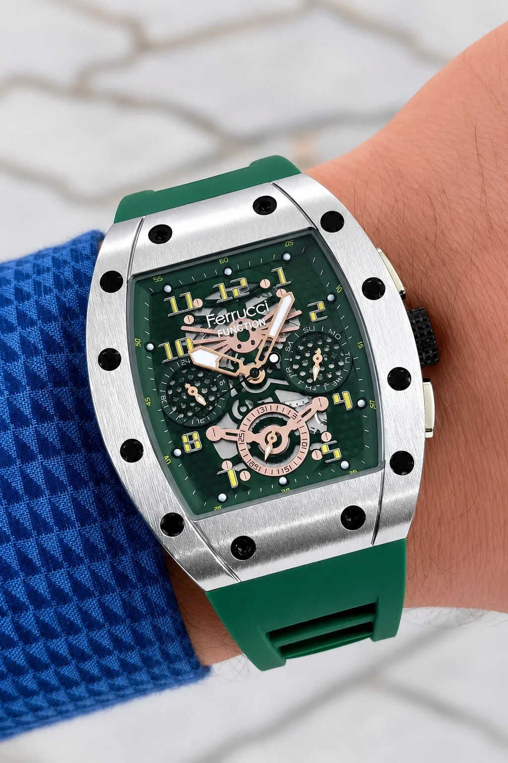 Ferrucci Yeşil Renk Silikon Kordon FCF.03258FS.05 Function Erkek Kol Saati+Bileklik zmfer156